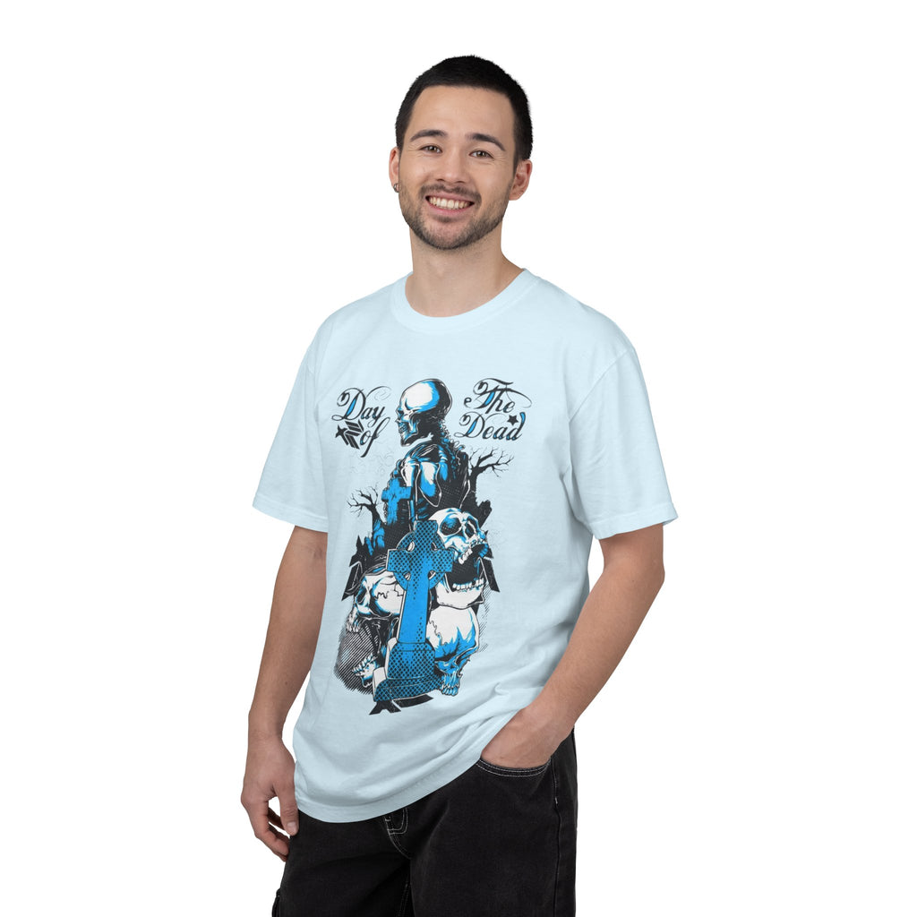 Day of the Dead Skull T-Shirt — Blue Gothic Cemetery Graphic Tee