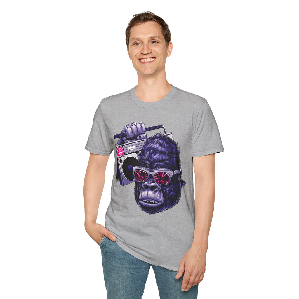 Retro Boombox Gorilla T-Shirt — Vintage Hip Hop Ape Graphic Tee