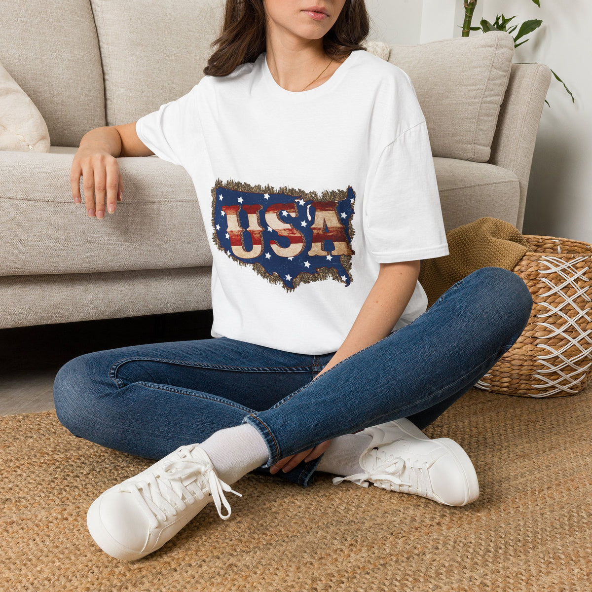 USA Map T-Shirt — Distressed American Flag Graphic Tee