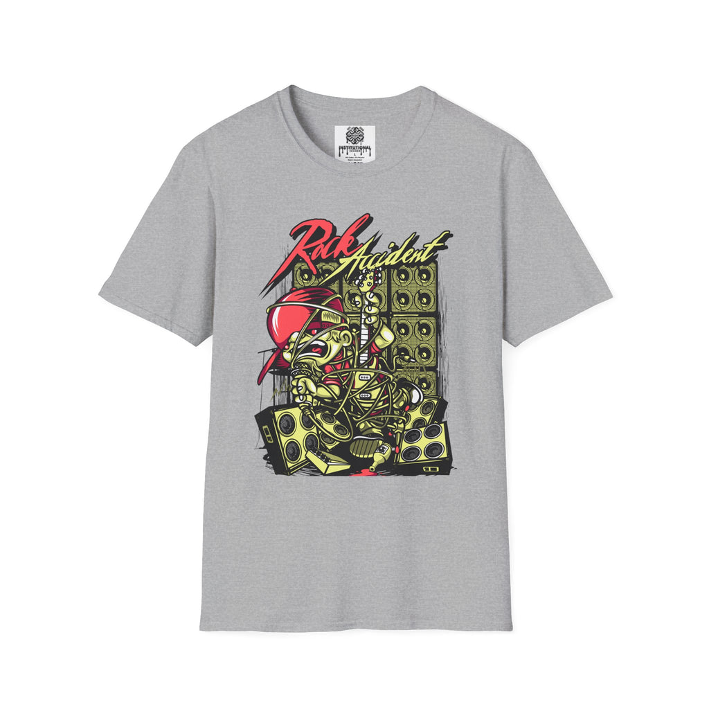Rock Accident Graphic Tee — Retro Skull & Speakers Band Shirt