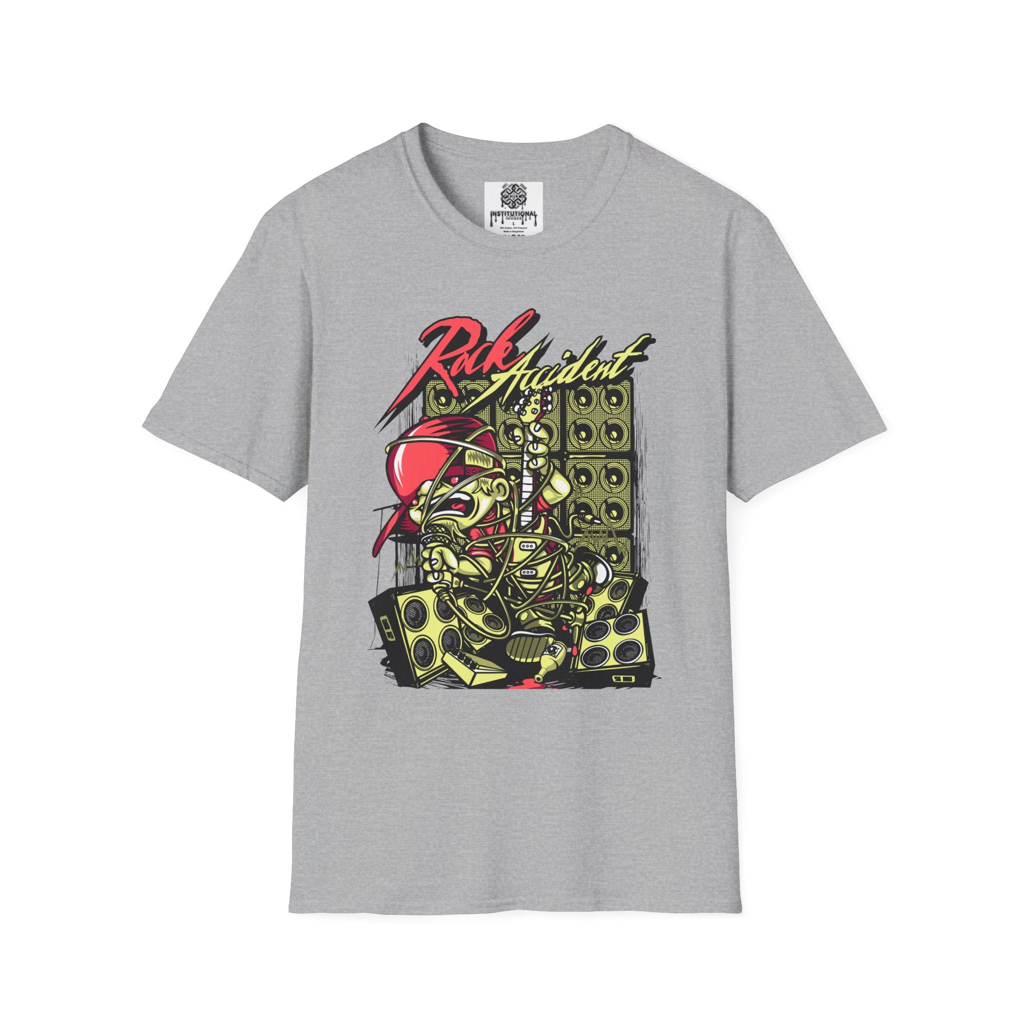 Rock Accident Graphic Tee — Retro Skull & Speakers Band Shirt