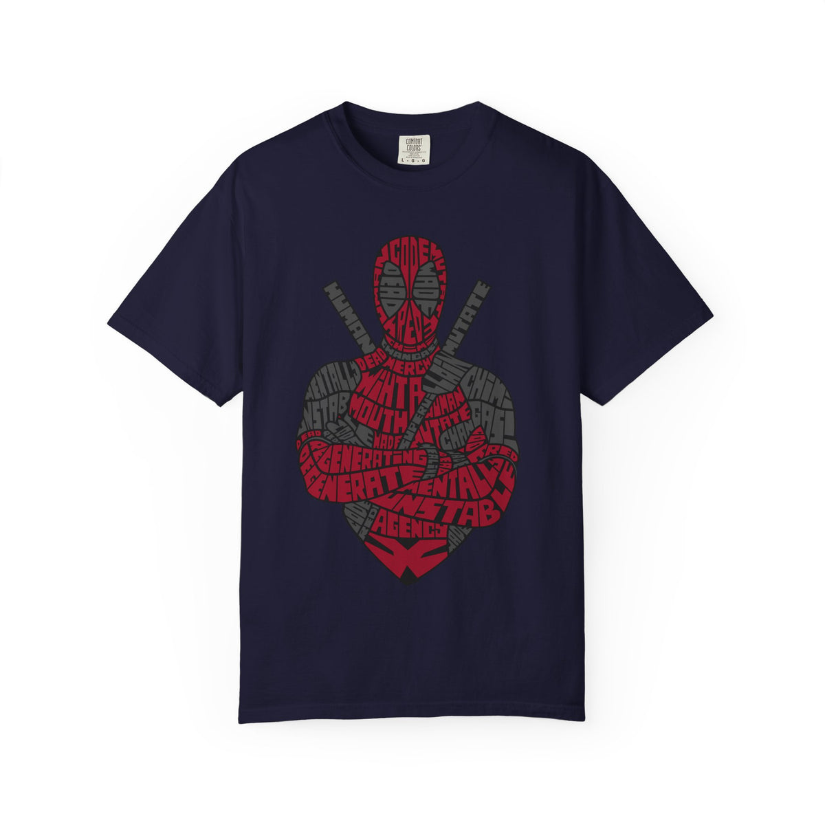 Graphic T-Shirt — Red Text Portrait Superhero Design