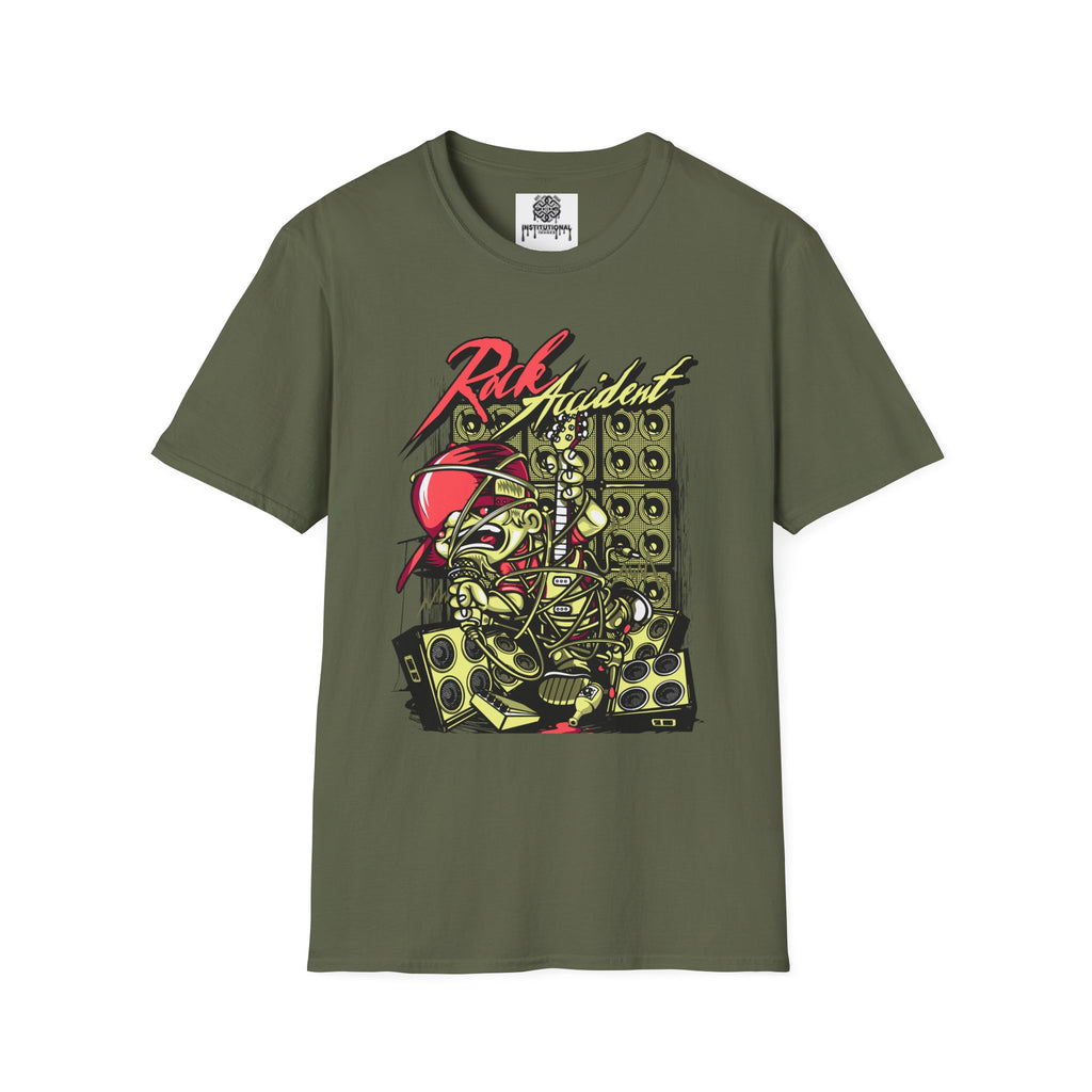 Rock Accident Graphic Tee — Retro Skull & Speakers Band Shirt