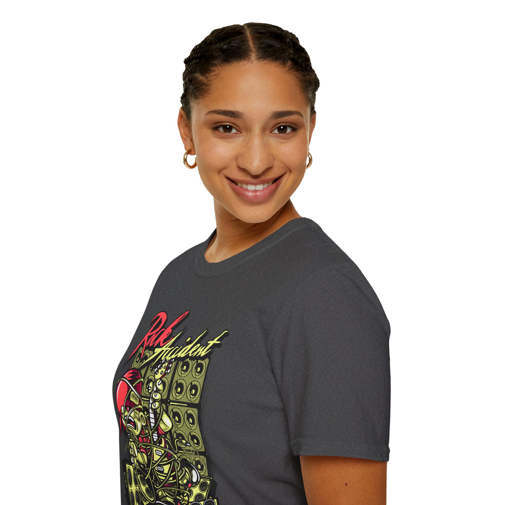 Rock Accident Graphic Tee — Retro Skull & Speakers Band Shirt