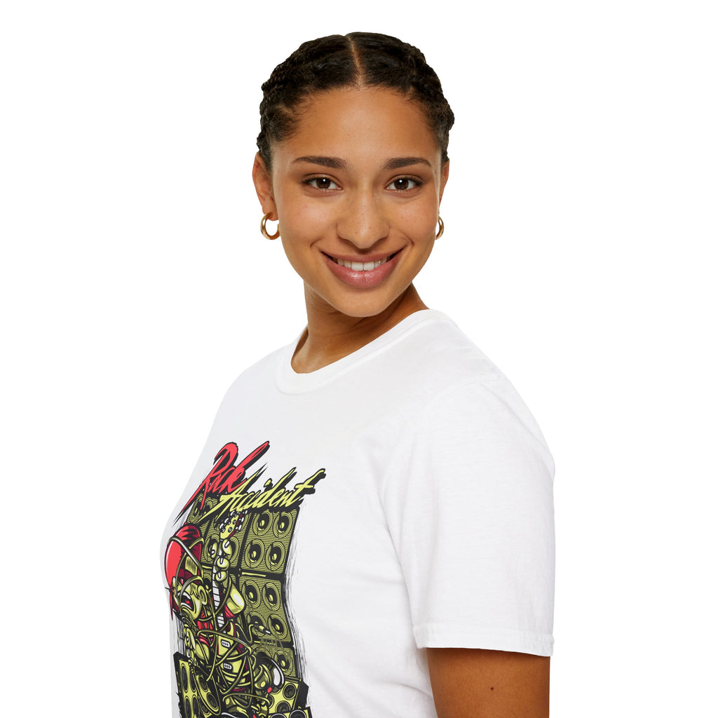 Rock Accident Graphic Tee — Retro Skull & Speakers Band Shirt