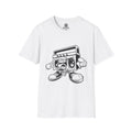 Retro Boombox Character T-Shirt — Vintage Hip Hop Graphic Tee