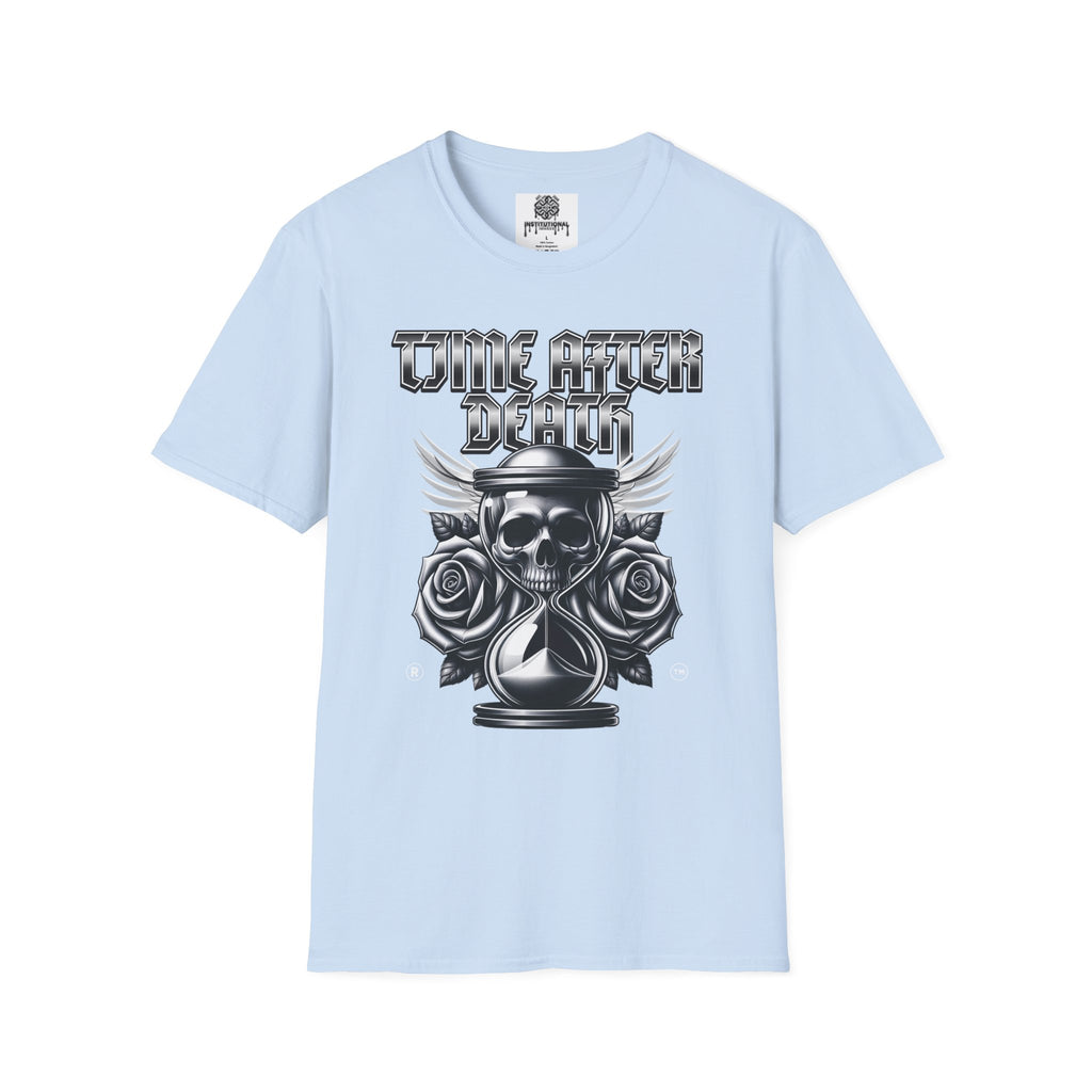 Time After Death Skull Tee — Gothic Hourglass Graphic T-Shirt