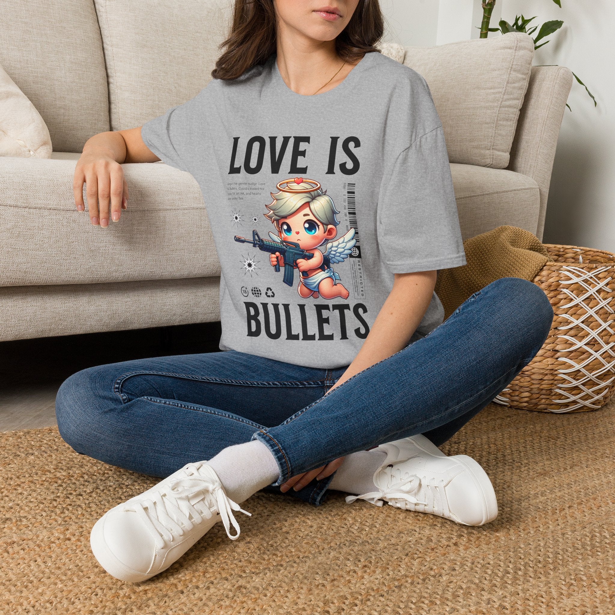 Love Is Bullets T-Shirt — Cute Angel Shooter Graphic Tee
