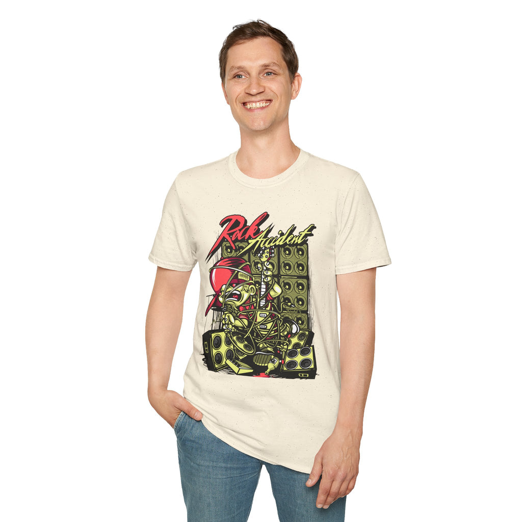 Rock Accident Graphic Tee — Retro Skull & Speakers Band Shirt