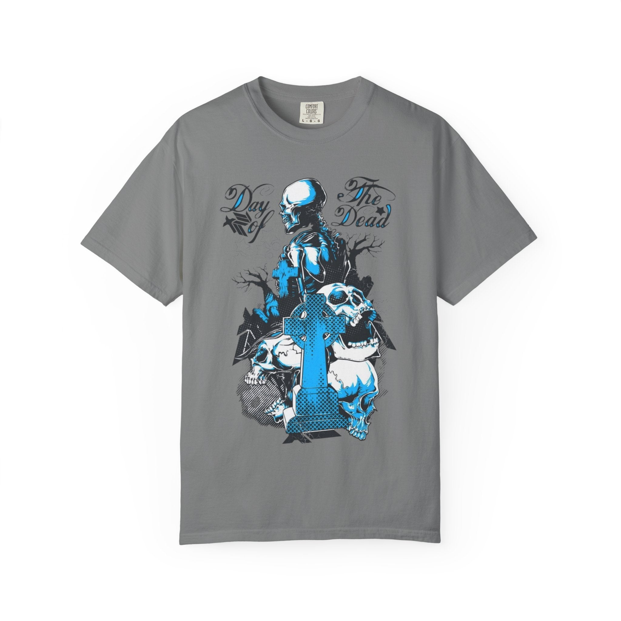 Day of the Dead Skull T-Shirt — Blue Gothic Cemetery Graphic Tee