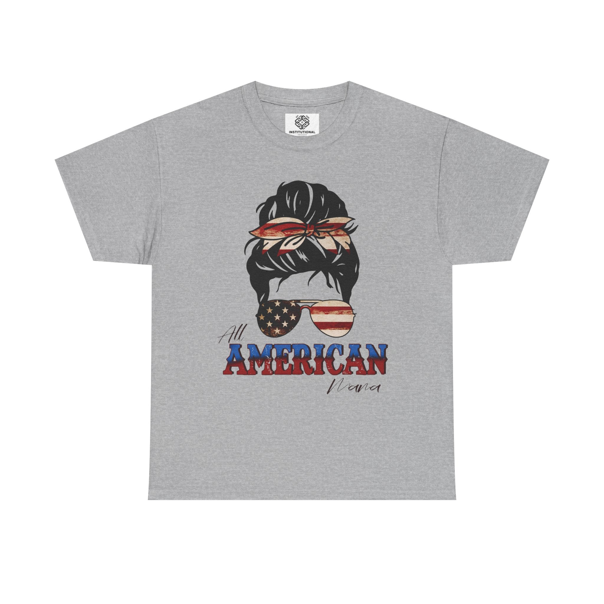 American Flag Messy Bun T-Shirt — "All American" Patriotic Tee