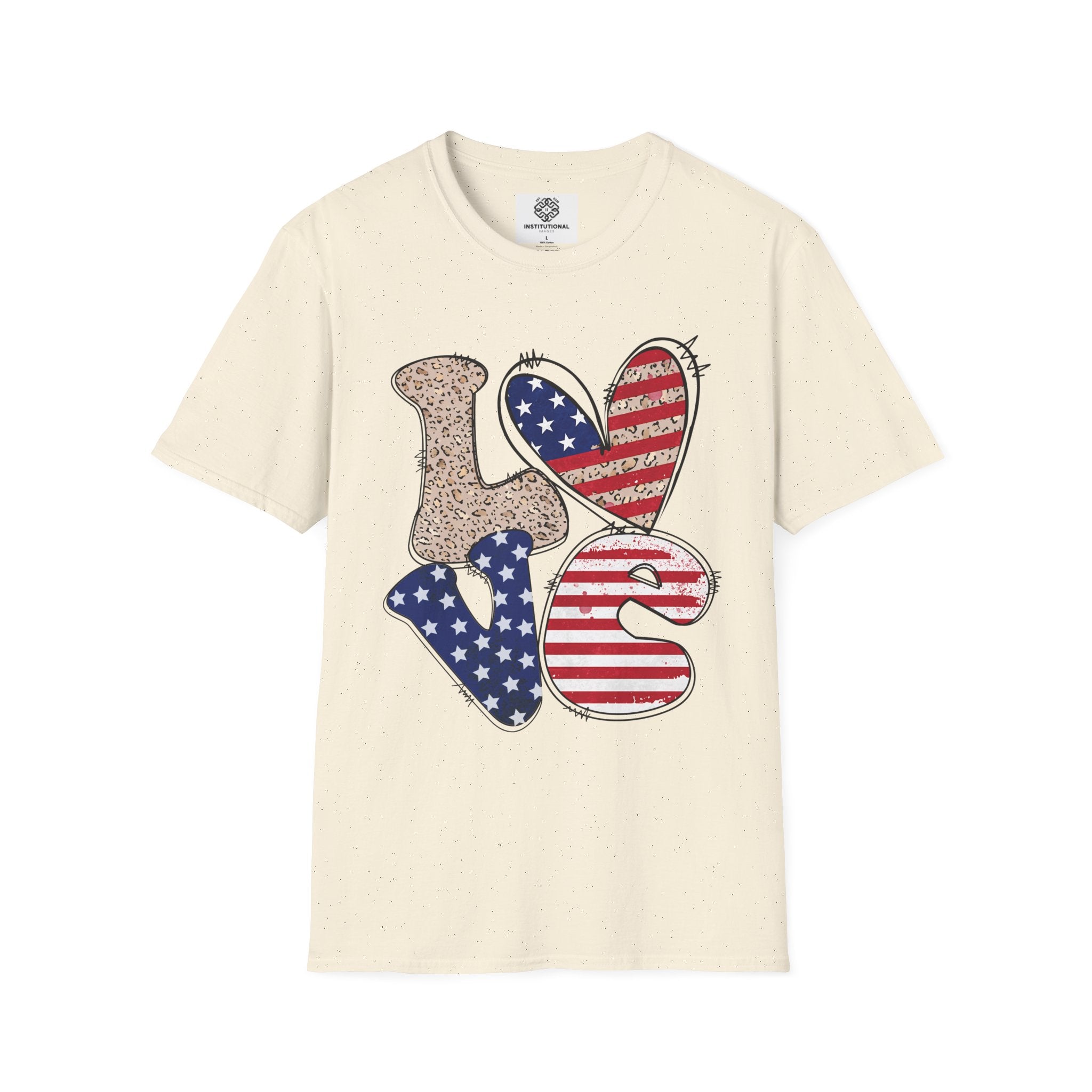 Patriotic LOVE Heart T-Shirt — American Flag & Leopard Print Graphic