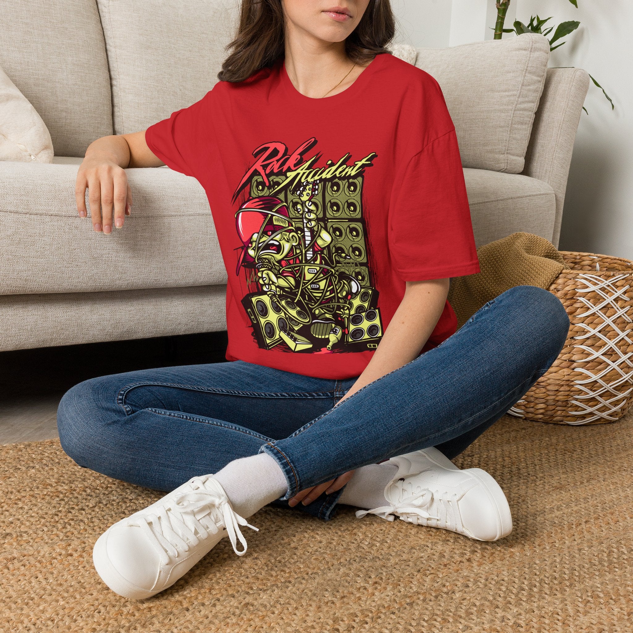 Rock Accident Graphic Tee — Retro Skull & Speakers Band Shirt