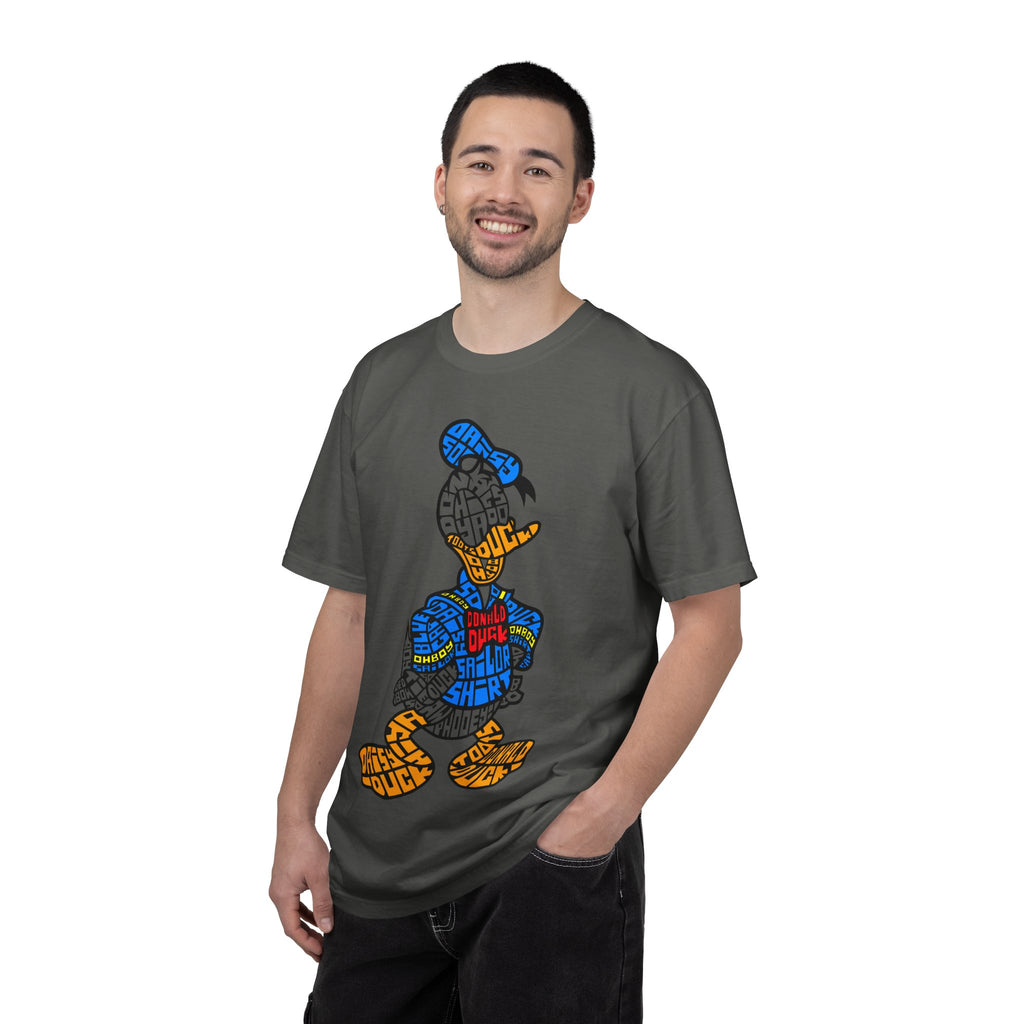 Graphic T‑Shirt — Colorblock Word Art Cartoon Duck Design