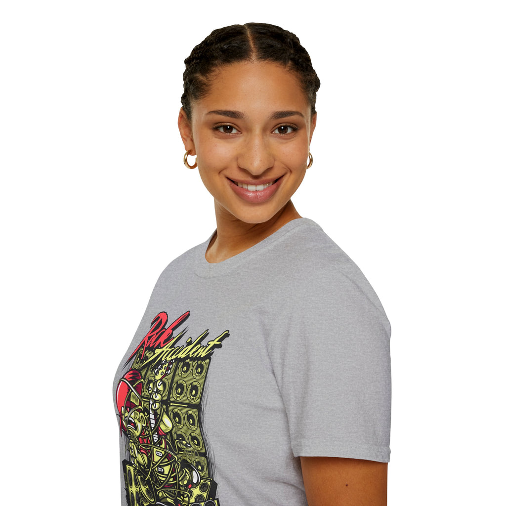 Rock Accident Graphic Tee — Retro Skull & Speakers Band Shirt