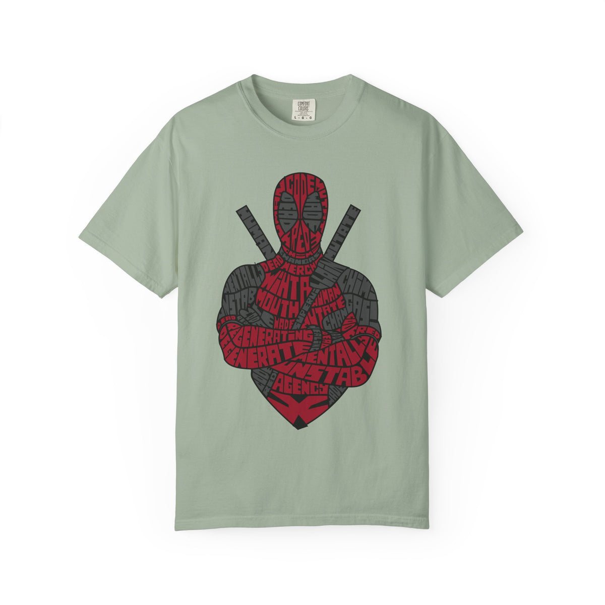Graphic T-Shirt — Red Text Portrait Superhero Design