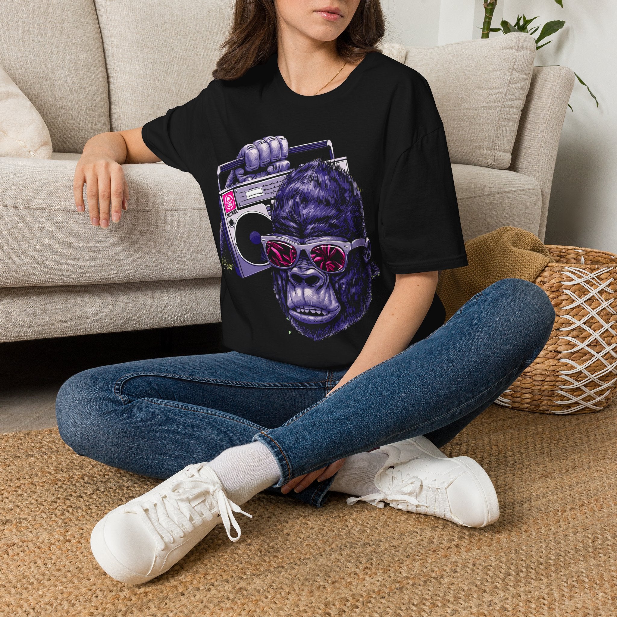 Retro Boombox Gorilla T-Shirt — Vintage Hip Hop Ape Graphic Tee