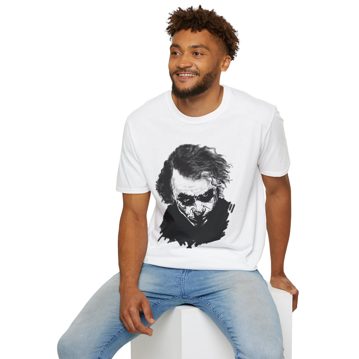 Joker Portrait T-Shirt — Dark Grunge Clown Face Graphic Tee