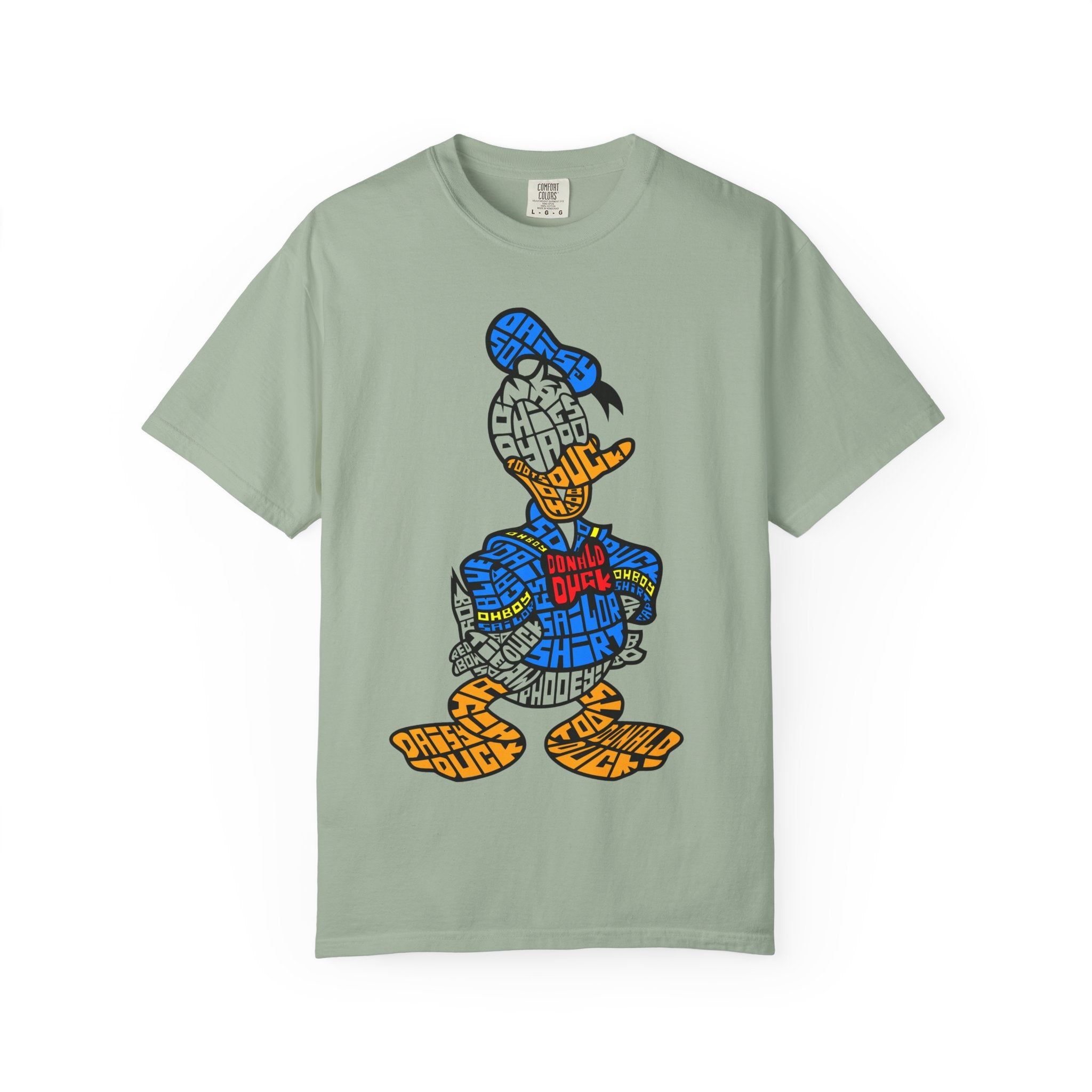 Graphic T‑Shirt — Colorblock Word Art Cartoon Duck Design