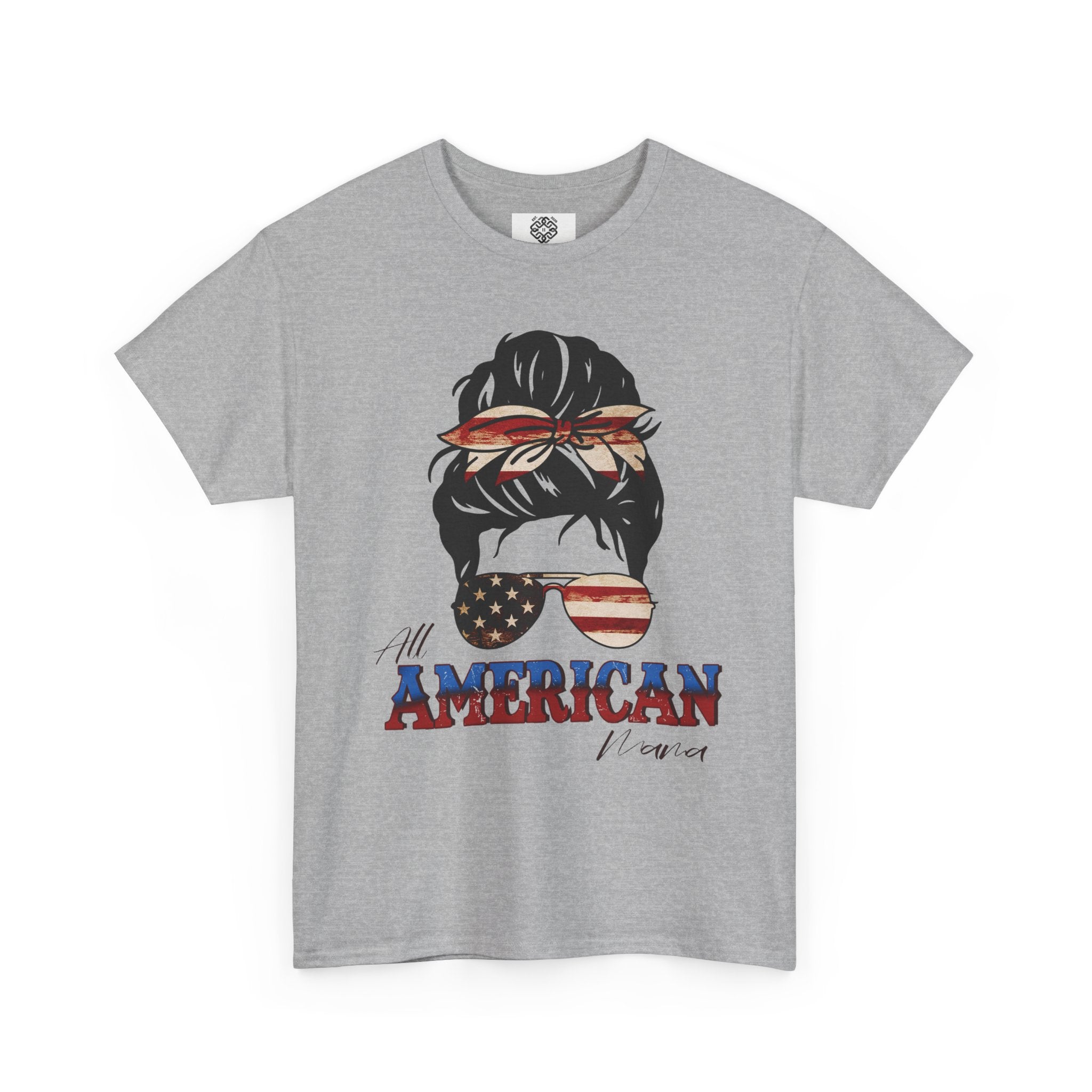 American Flag Messy Bun T-Shirt — "All American" Patriotic Tee