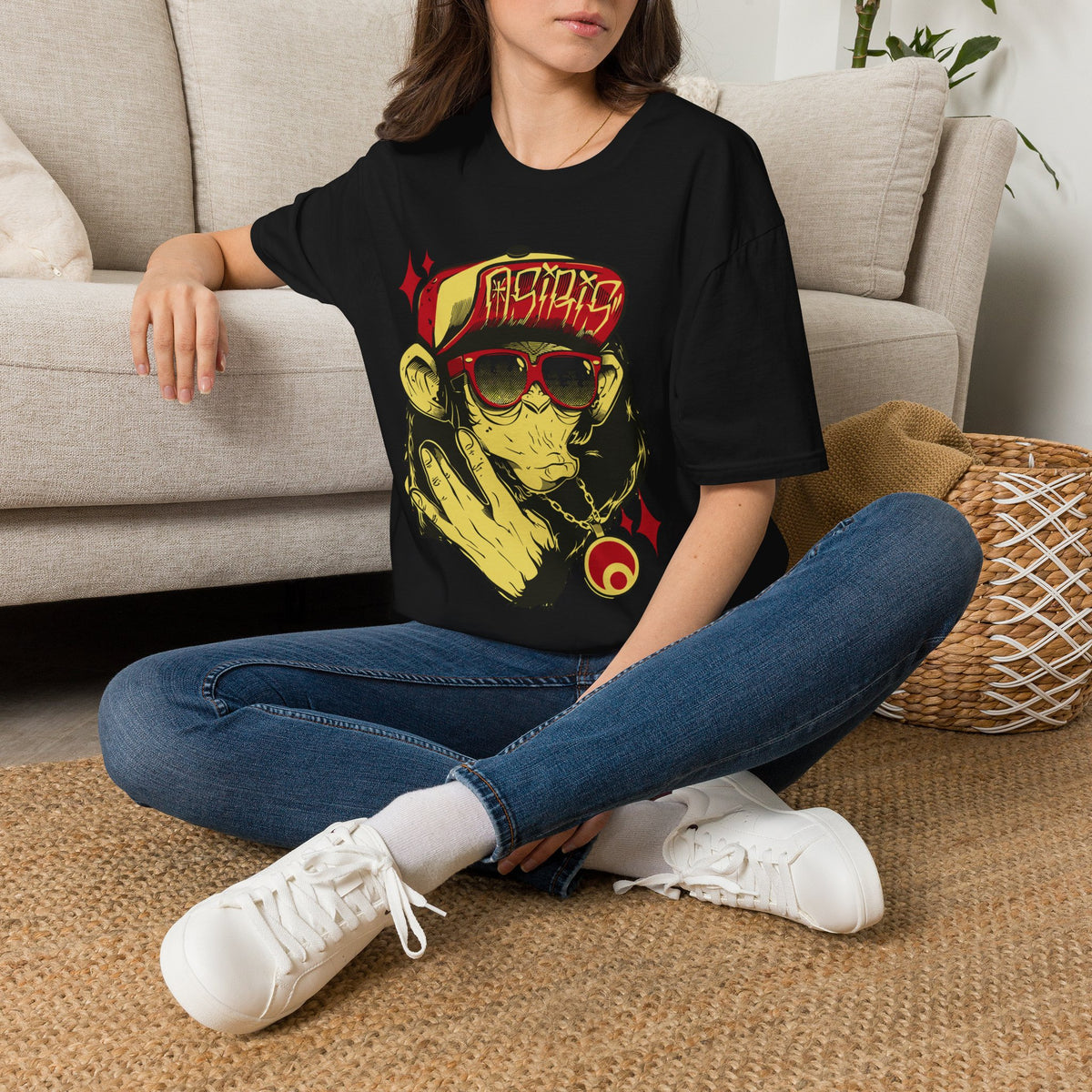 Monkey Streetwear T-Shirt — Retro Graphic Ape with Sunglasses & Cap