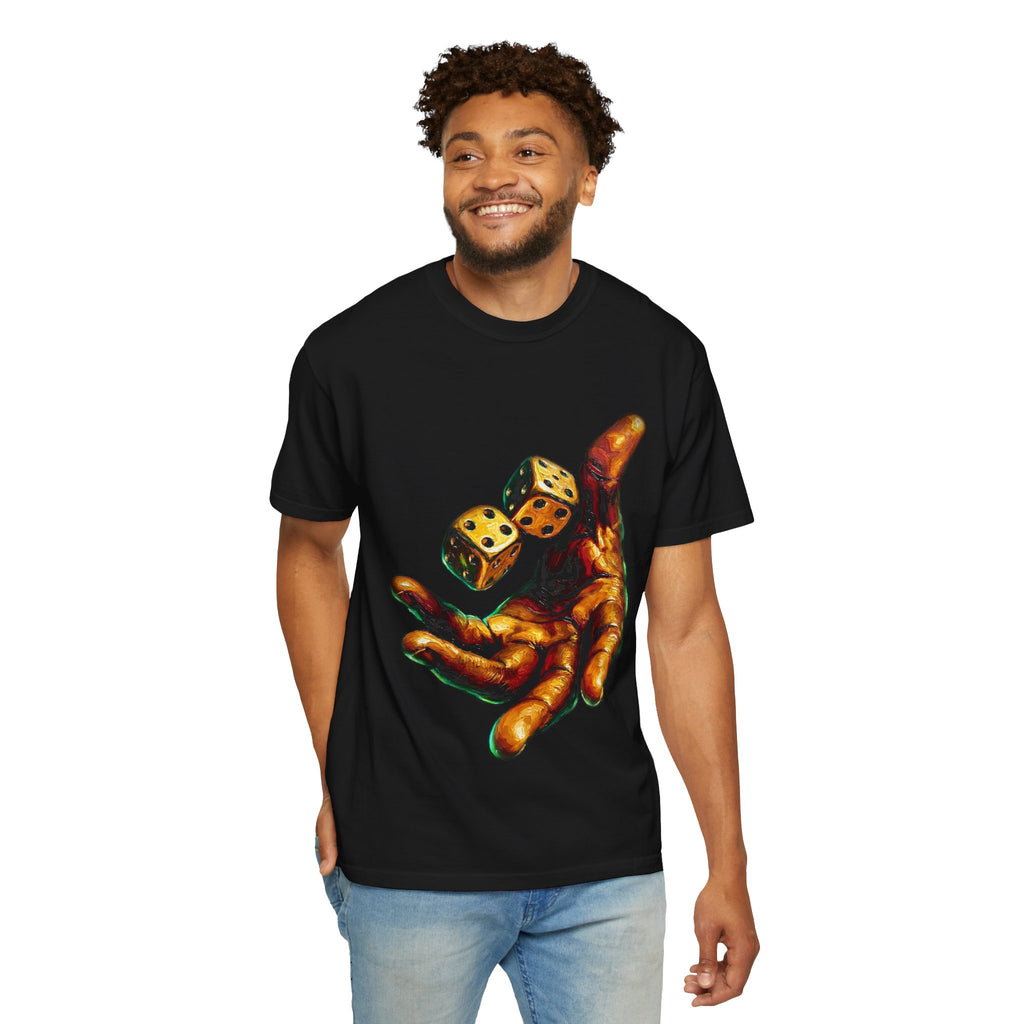 Gilded Hand & Dice T-Shirt — Vintage Casino Gambling Graphic Tee