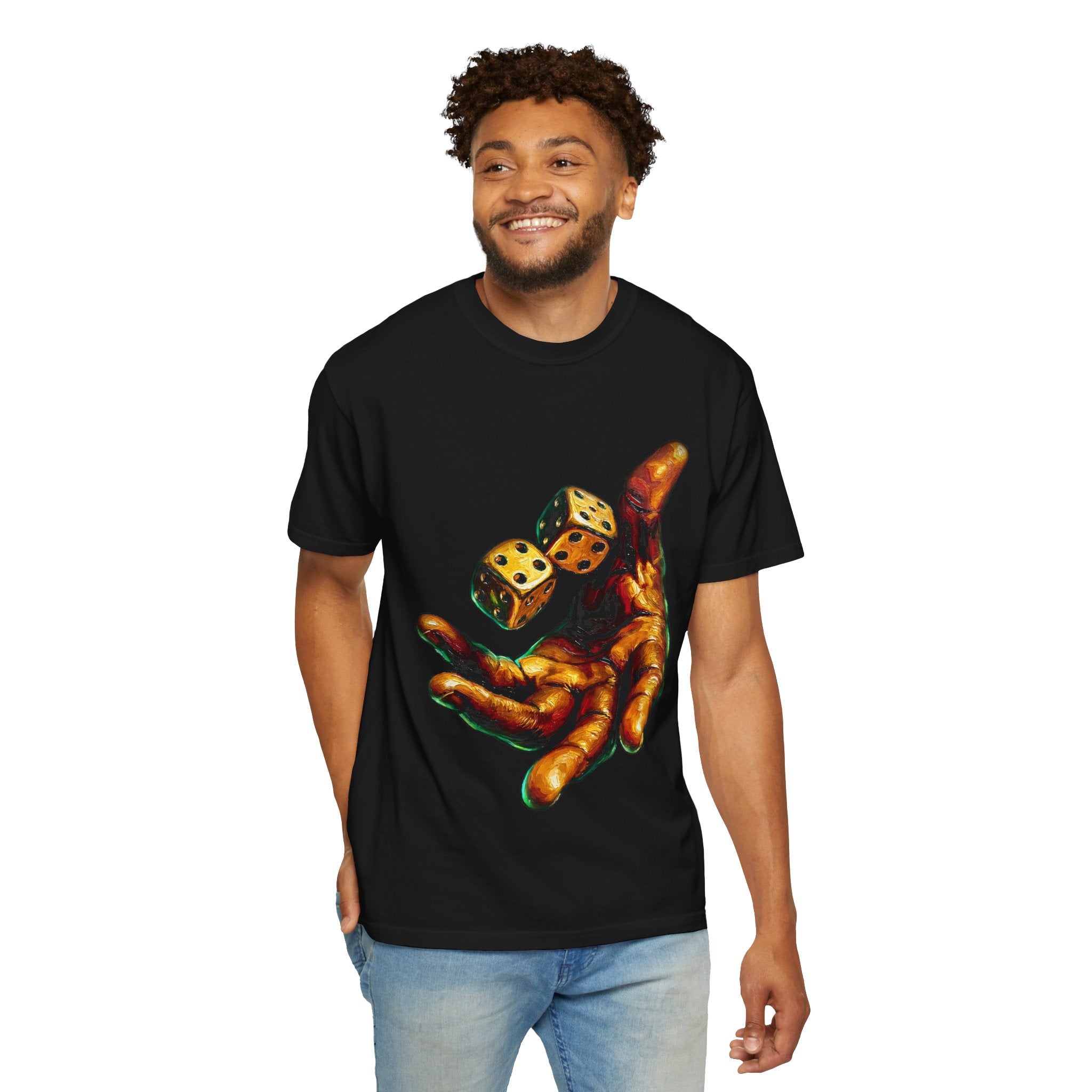 Gilded Hand & Dice T-Shirt — Vintage Casino Gambling Graphic Tee