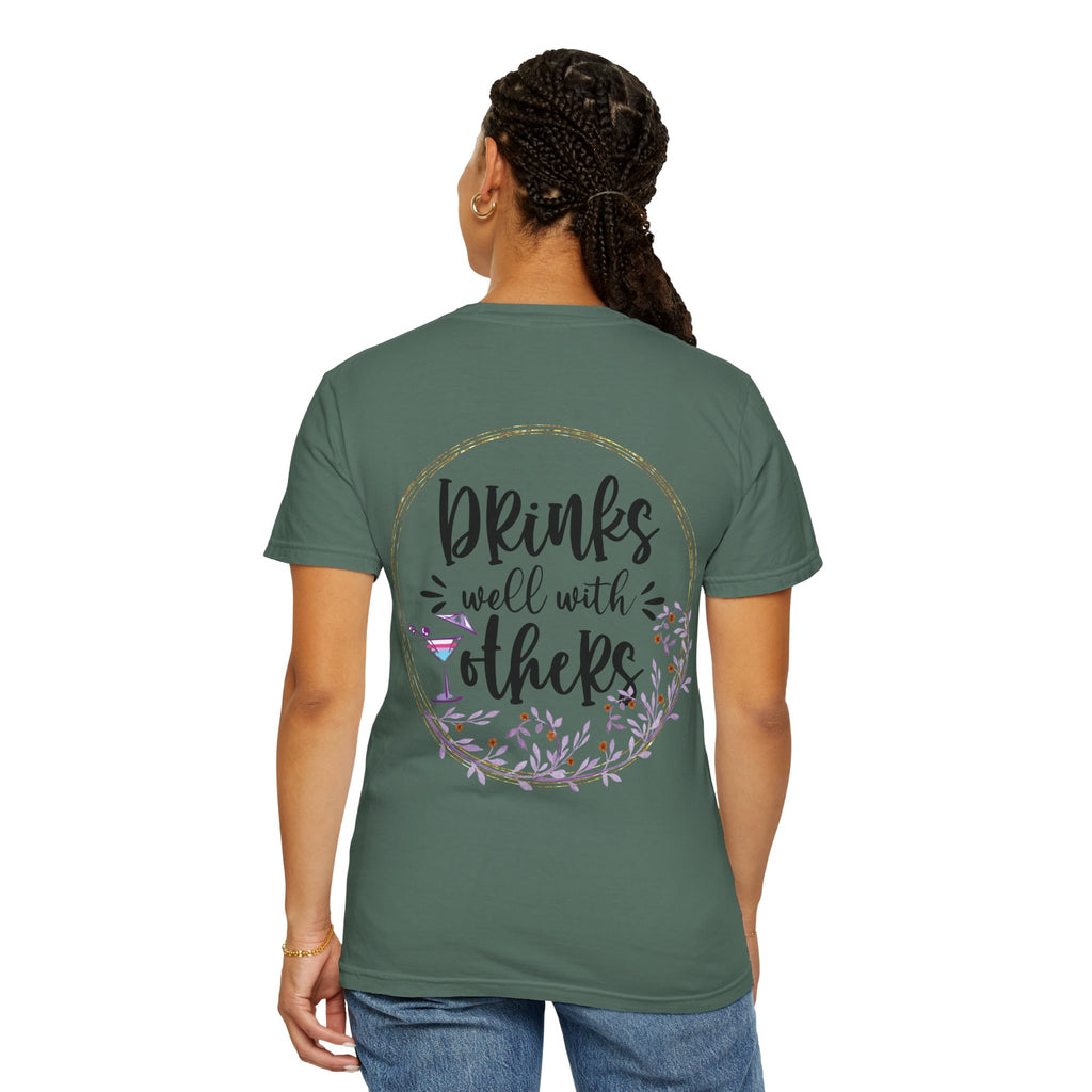 T-Shirt — "Drinks Well With Others" Floral Cocktail Graphic