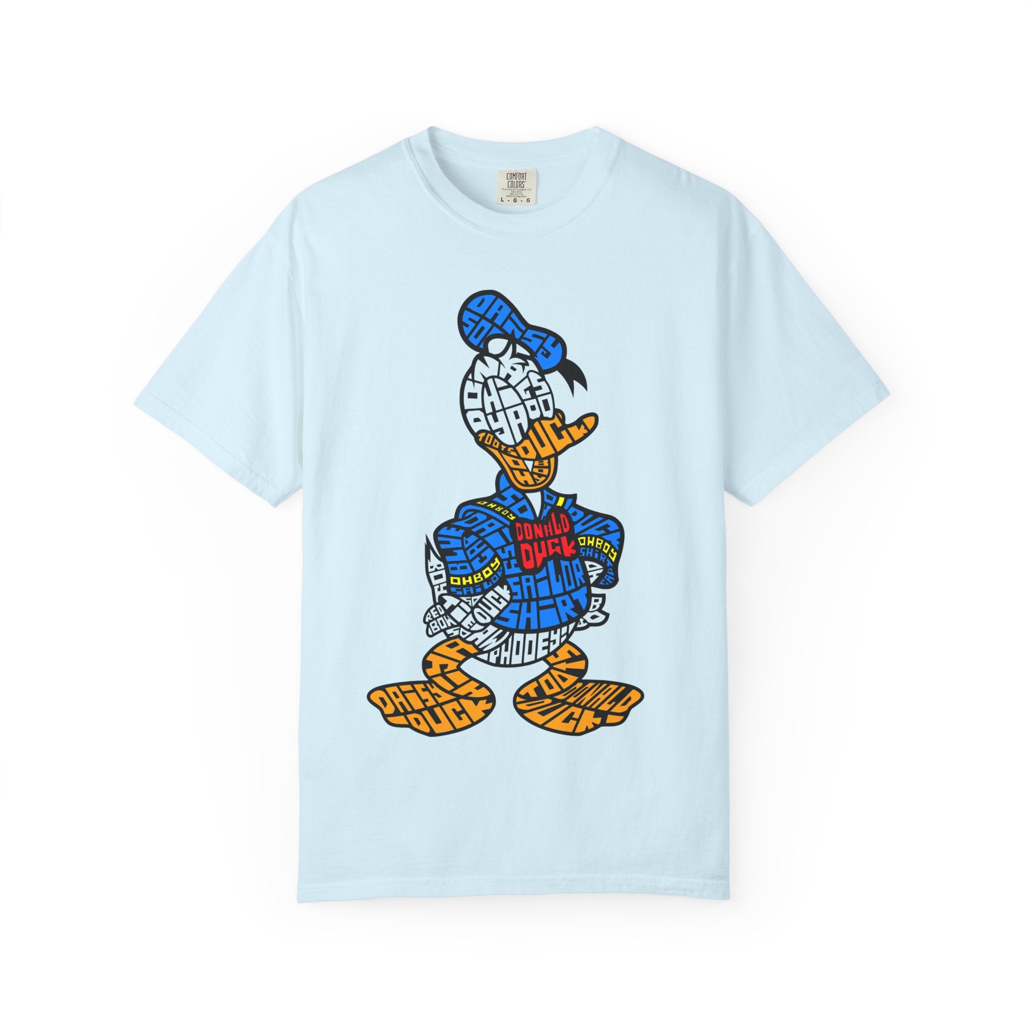 Graphic T‑Shirt — Colorblock Word Art Cartoon Duck Design