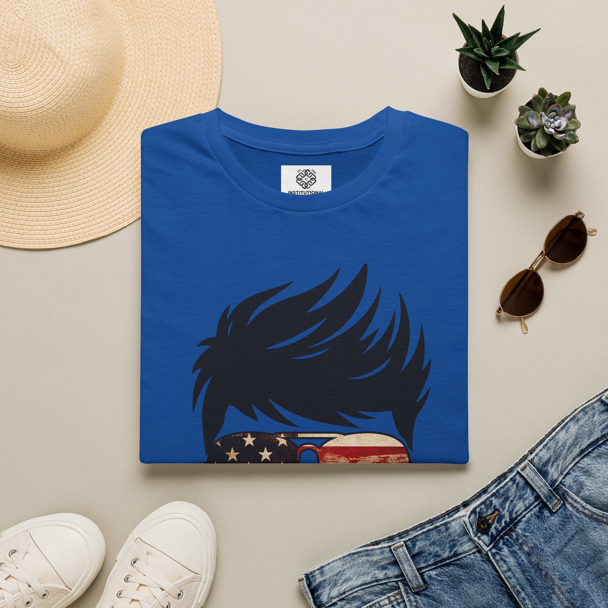 American Boy Graphic T-Shirt — Patriotic Sunglasses & Flag Hair Tee