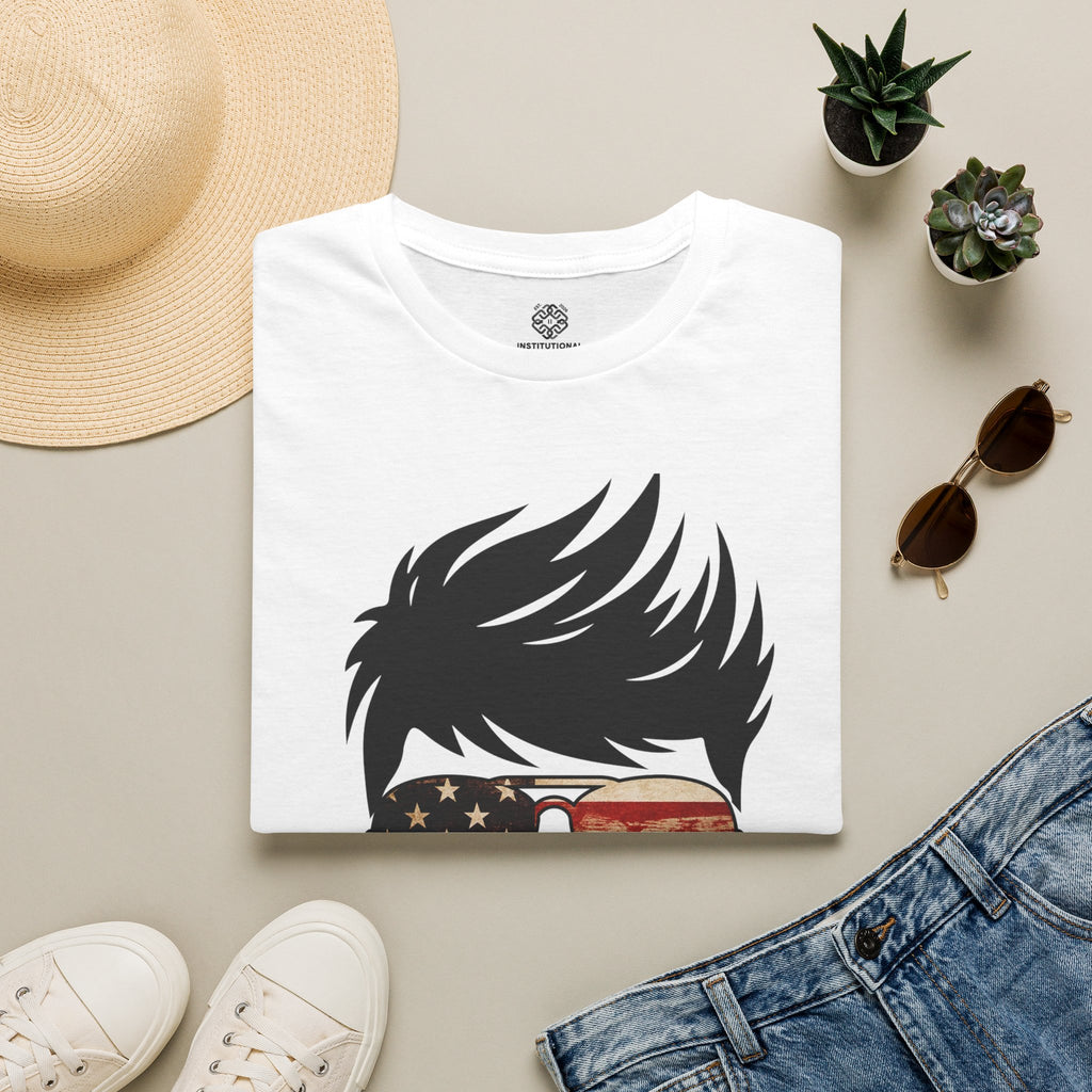 American Boy Graphic T-Shirt — Patriotic Sunglasses & Flag Hair Tee