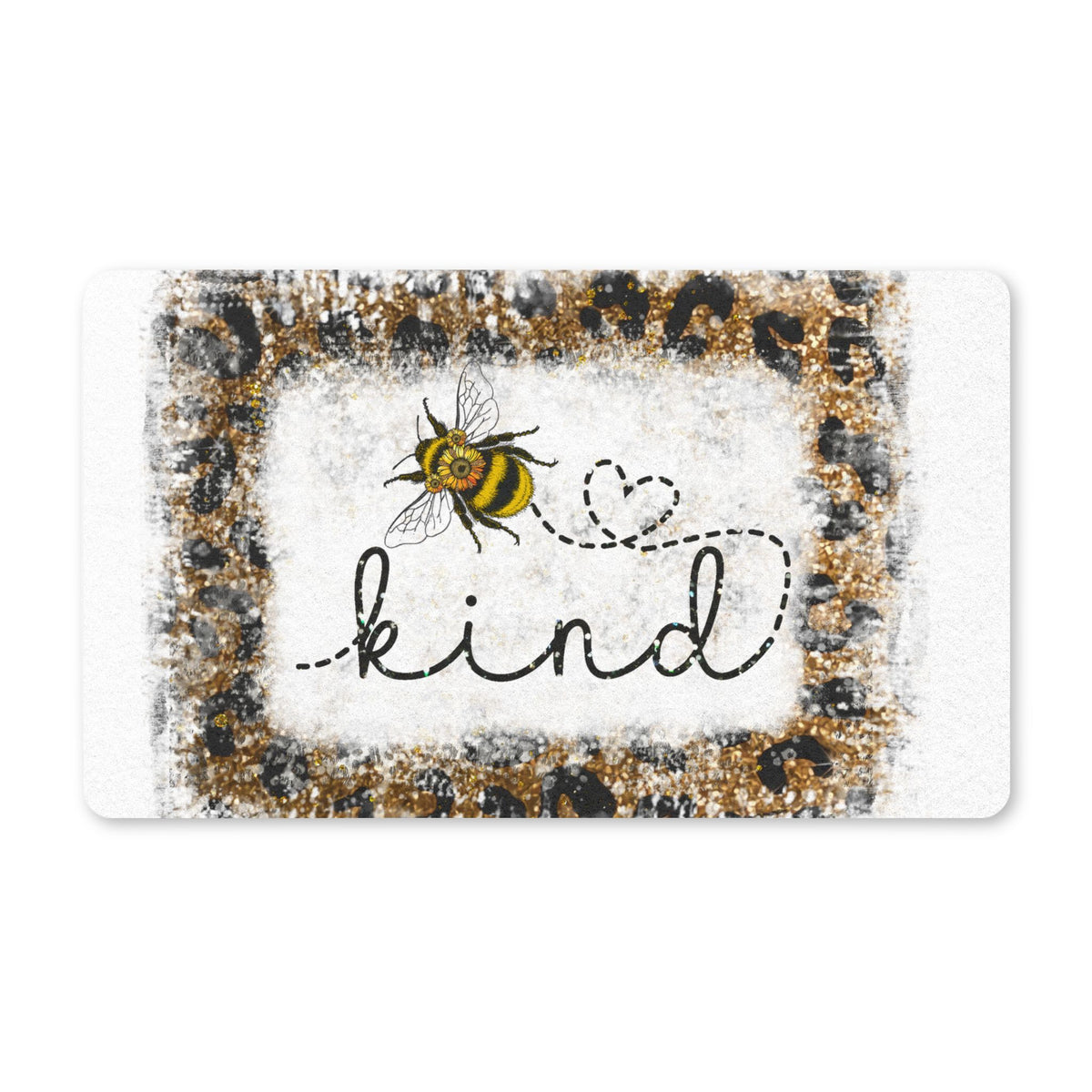 Kind Bee Doormat — Cute Welcome Mat with Bee & Leopard Frame