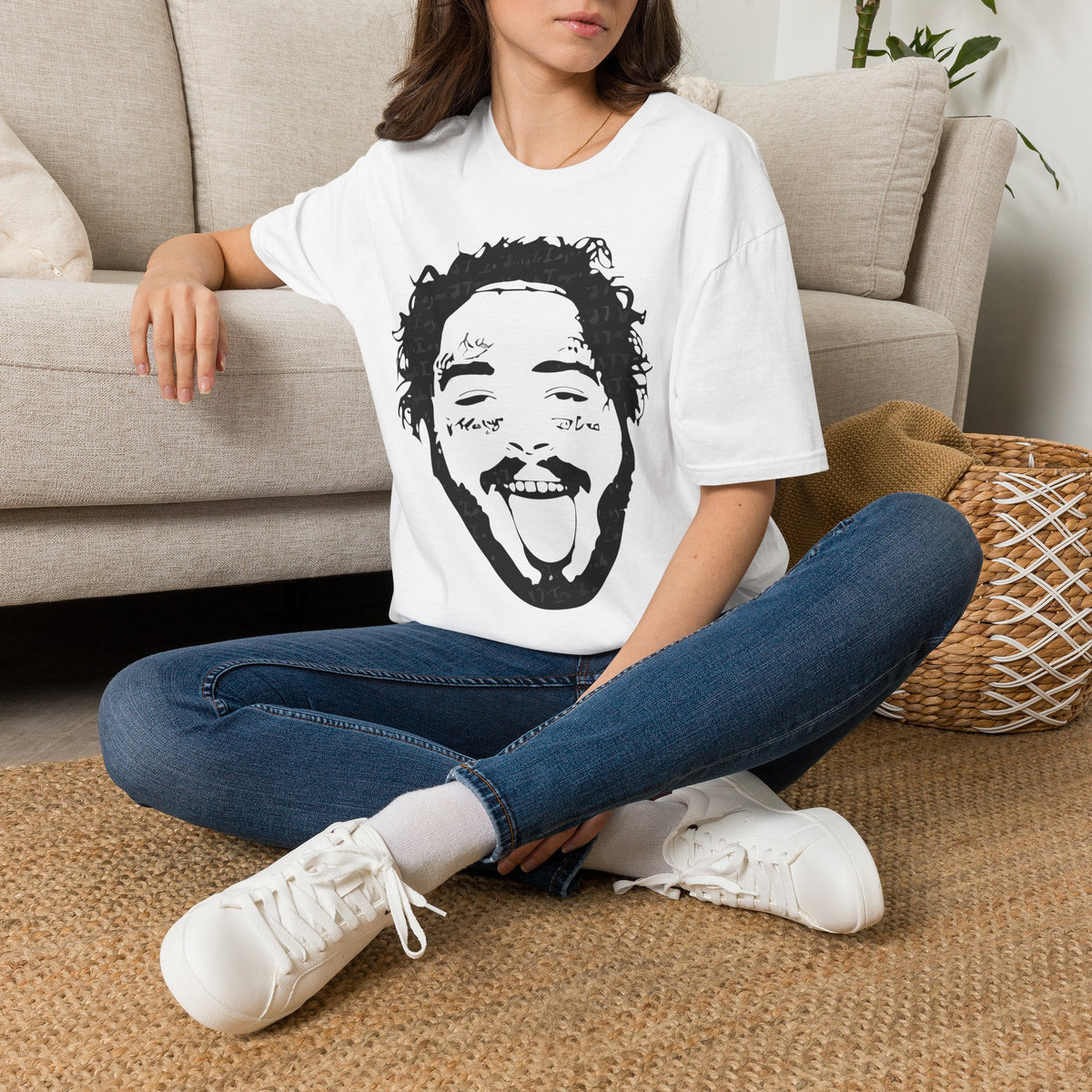 T-Shirt — Bold Black & White Face Portrait Tee (Playful Expression)