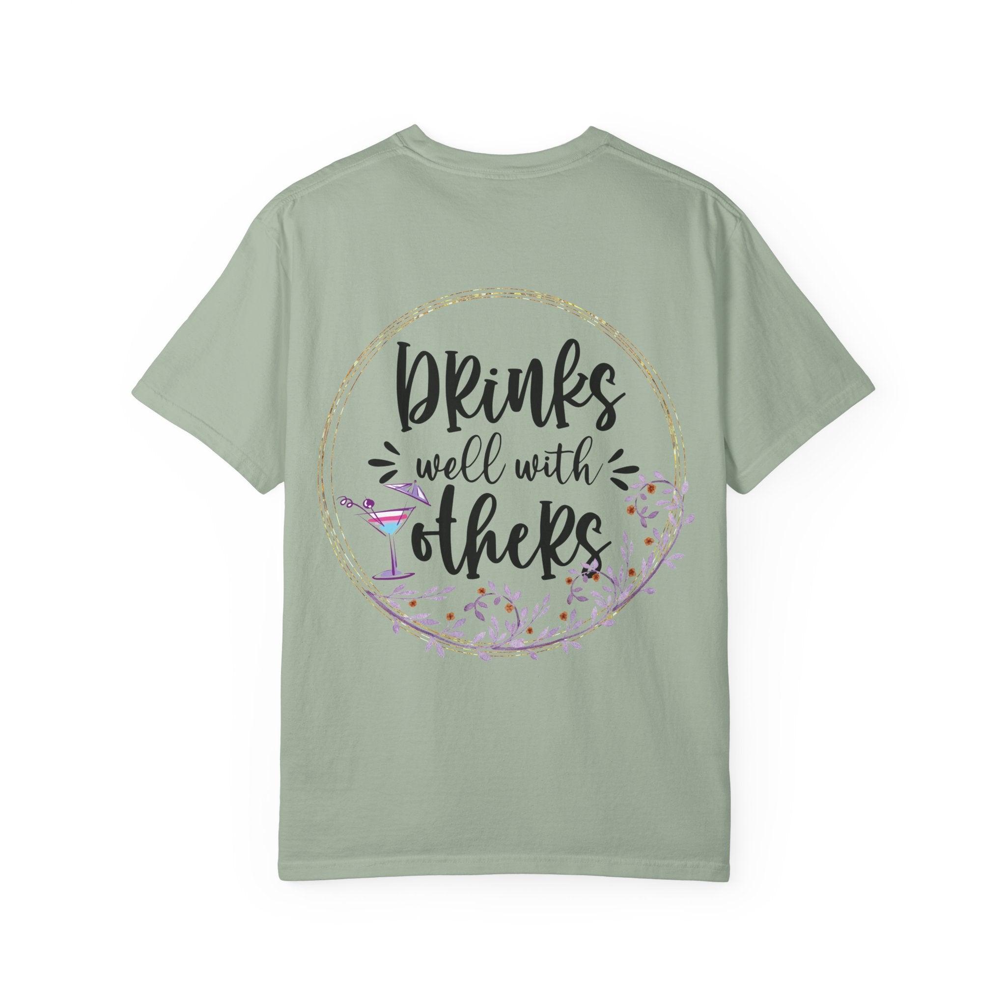 T-Shirt — "Drinks Well With Others" Floral Cocktail Graphic