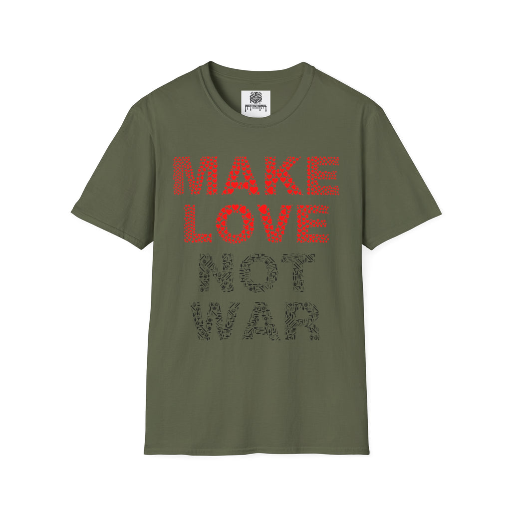 Make Love Not War T-Shirt — Retro Heart Dot Graphic Tee