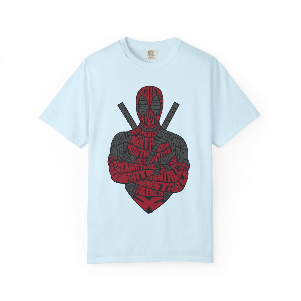 Graphic T-Shirt — Red Text Portrait Superhero Design