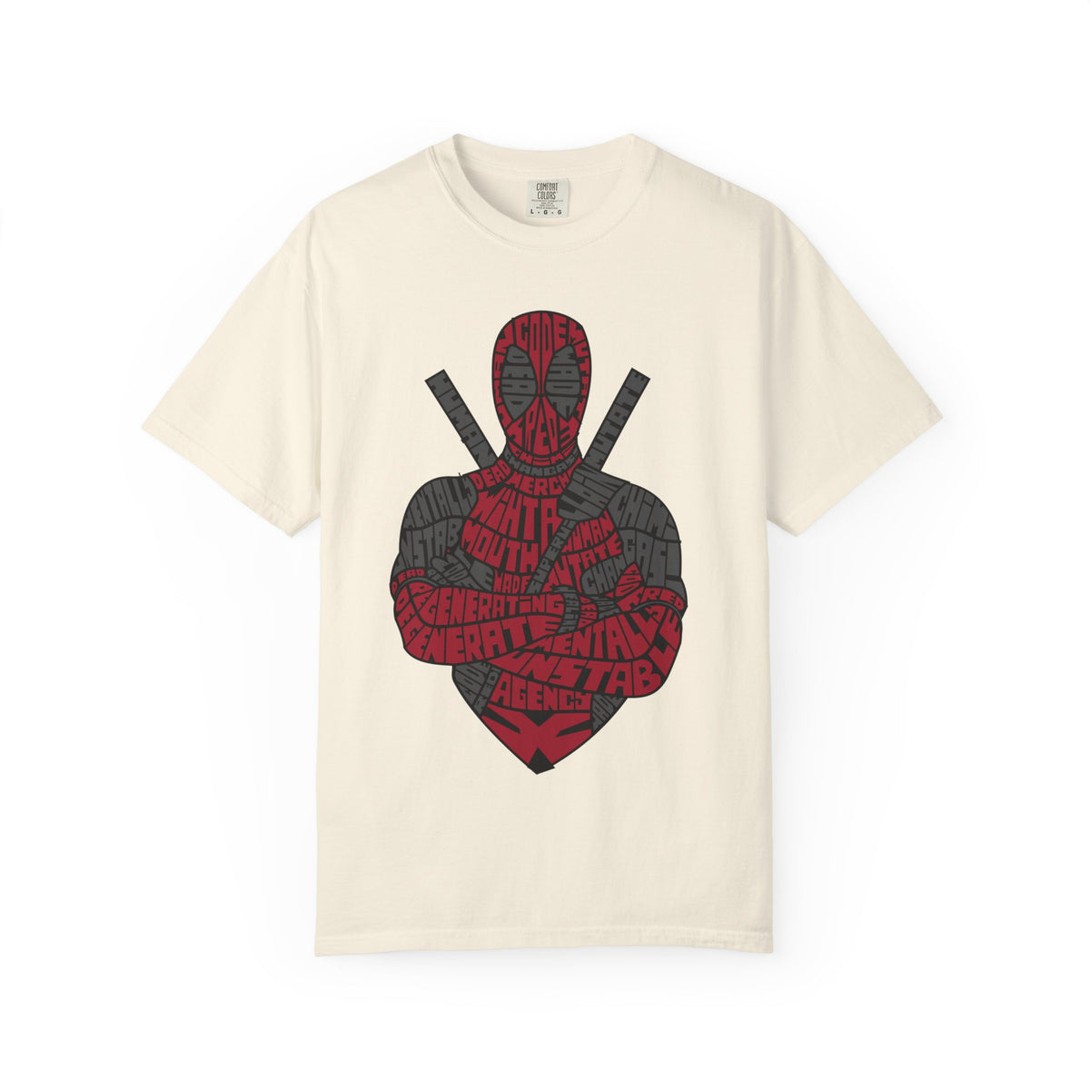 Graphic T-Shirt — Red Text Portrait Superhero Design