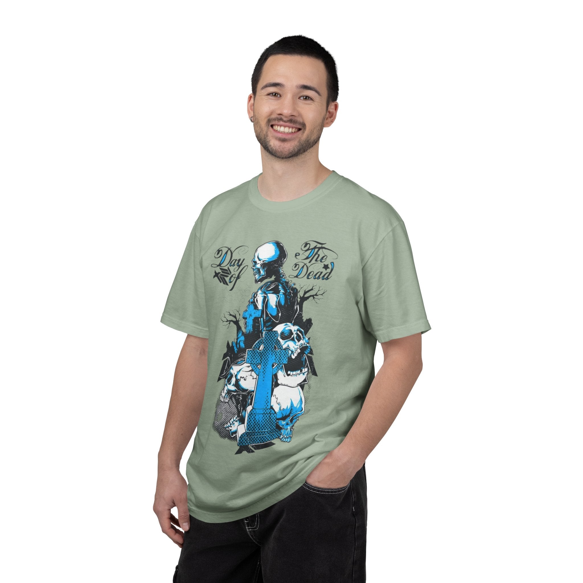 Day of the Dead Skull T-Shirt — Blue Gothic Cemetery Graphic Tee