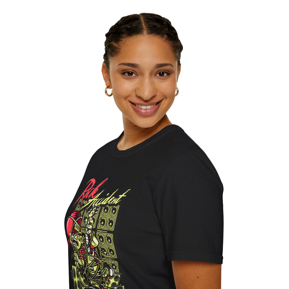 Rock Accident Graphic Tee — Retro Skull & Speakers Band Shirt