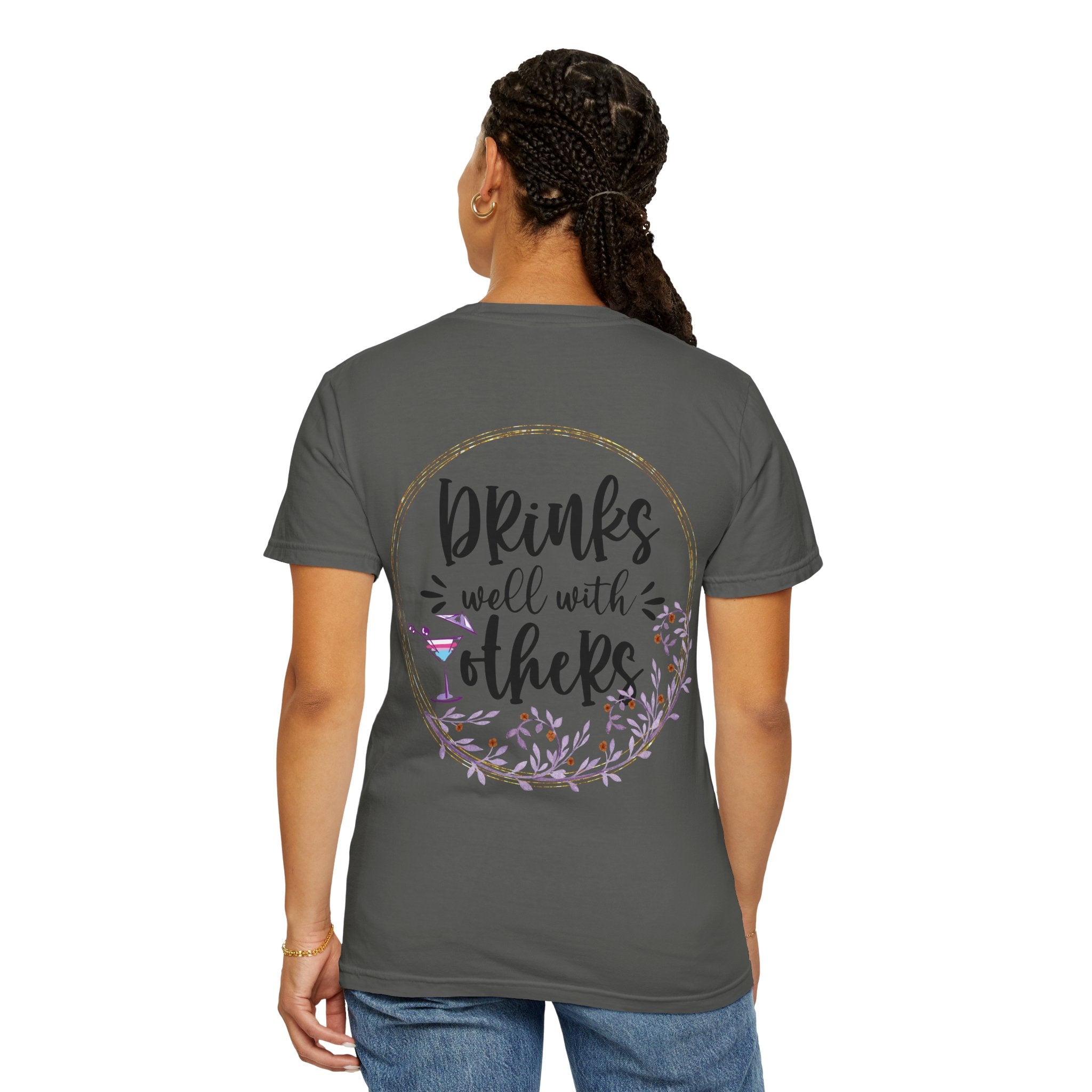 T-Shirt — "Drinks Well With Others" Floral Cocktail Graphic