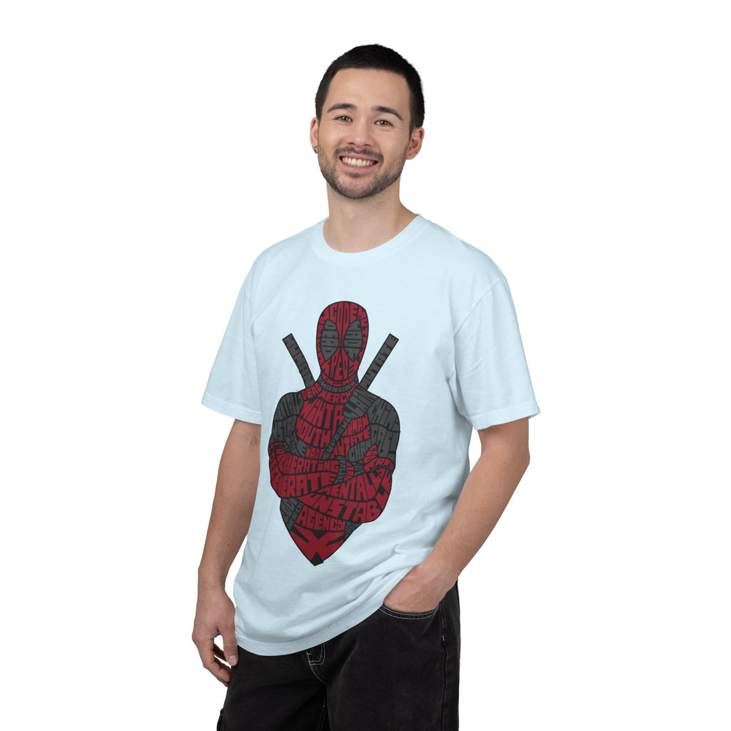 Graphic T-Shirt — Red Text Portrait Superhero Design