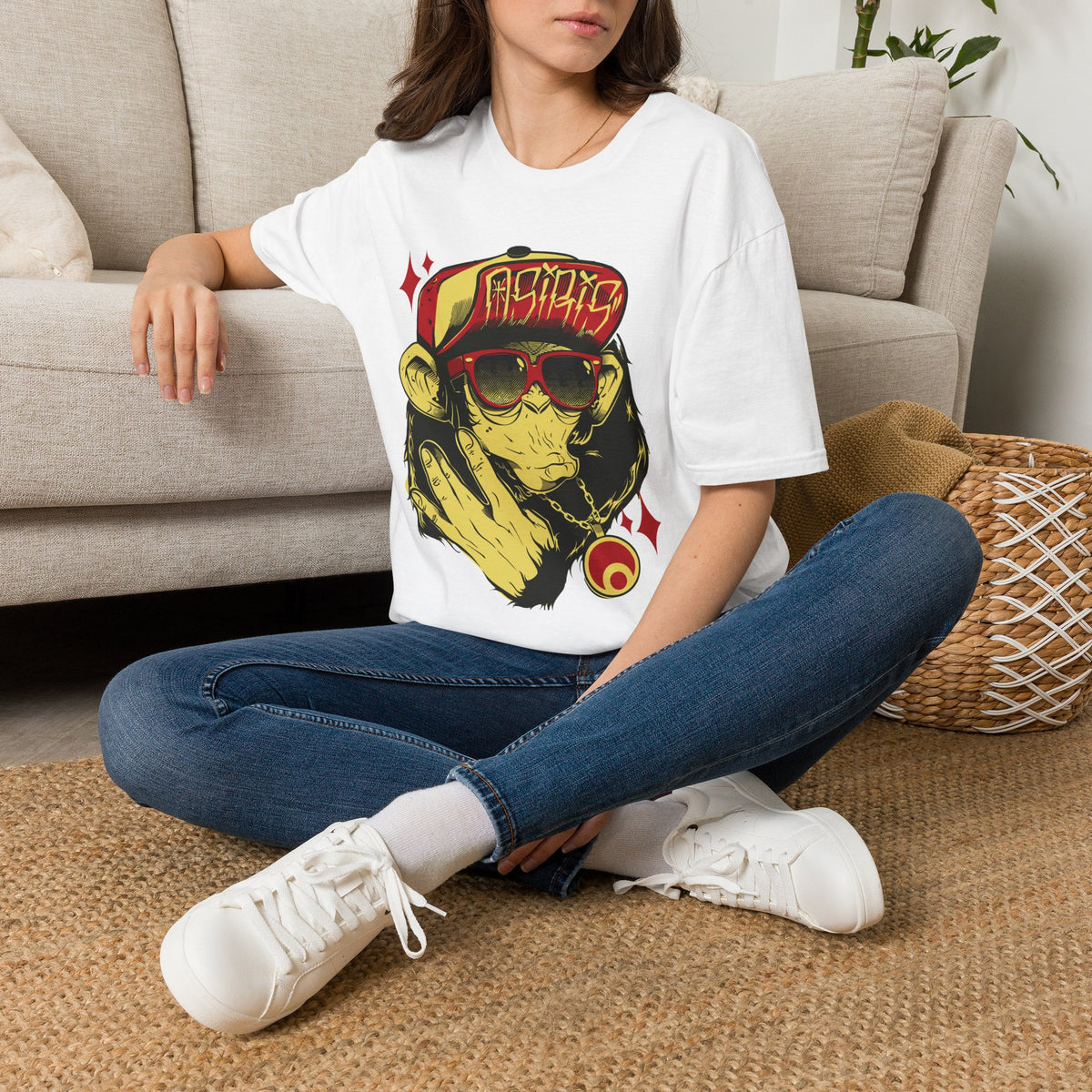 Monkey Streetwear T-Shirt — Retro Graphic Ape with Sunglasses & Cap