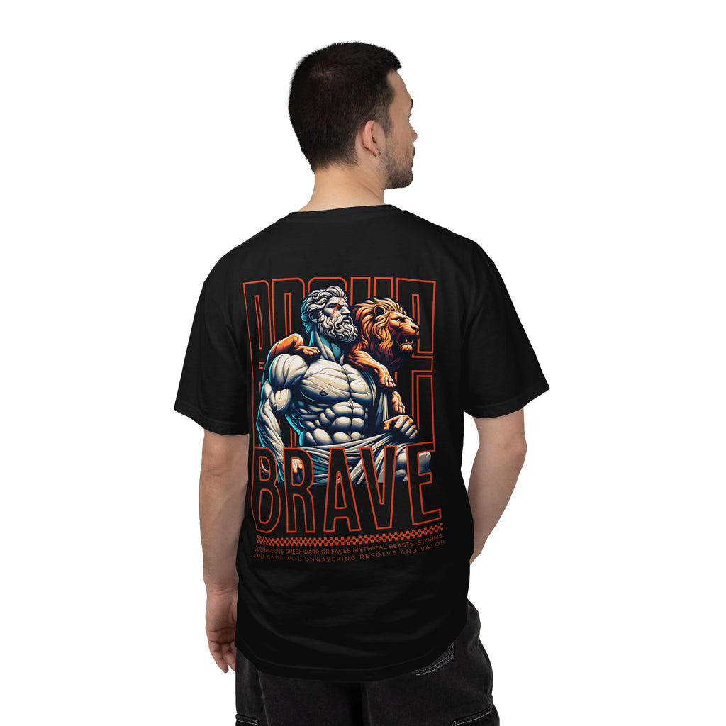 Brave Lion Graphic T-Shirt — 'Proud Brave' Vintage Mythic Design