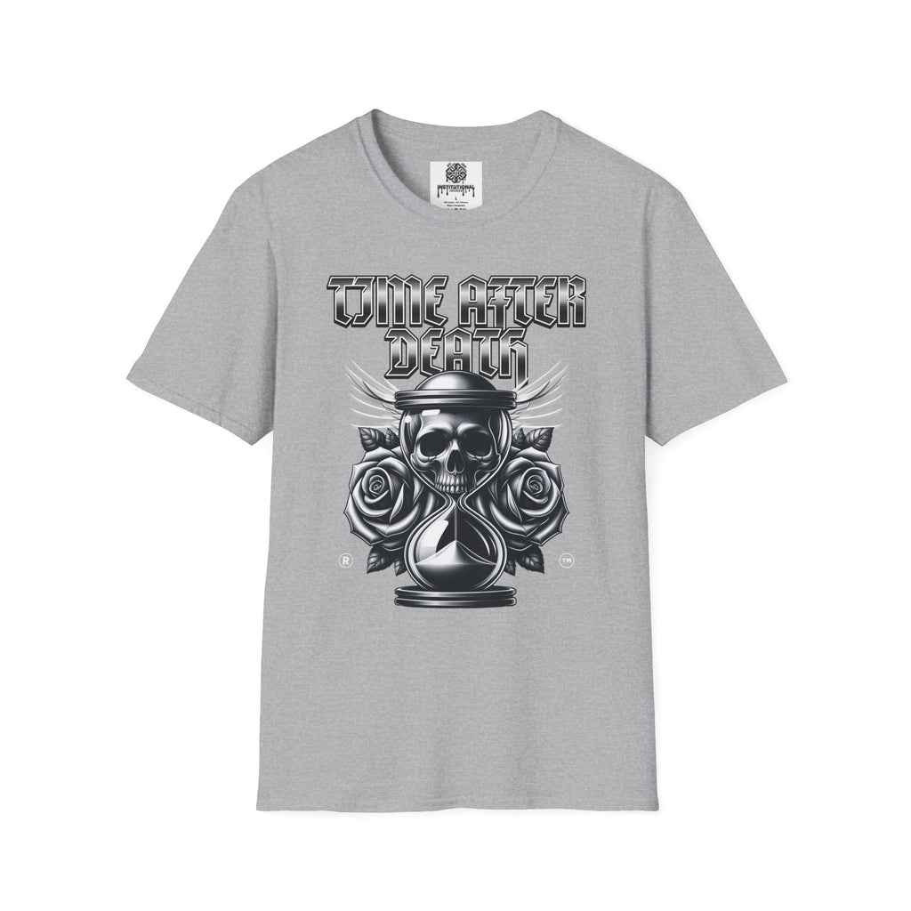 Time After Death Skull Tee — Gothic Hourglass Graphic T-Shirt