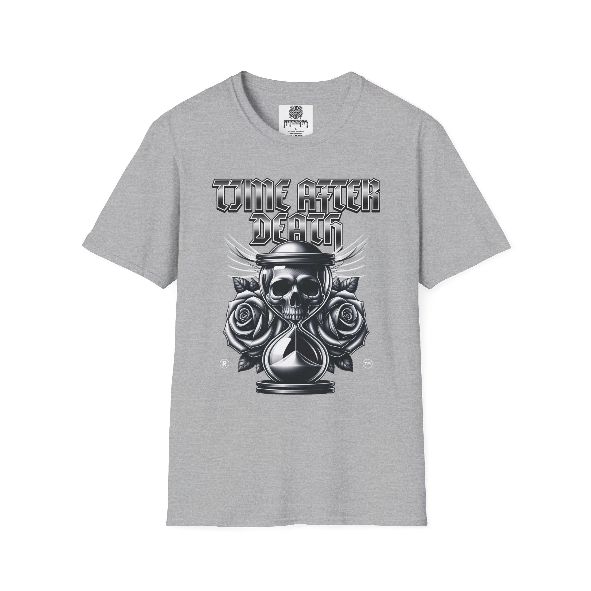 Time After Death Skull Tee — Gothic Hourglass Graphic T-Shirt