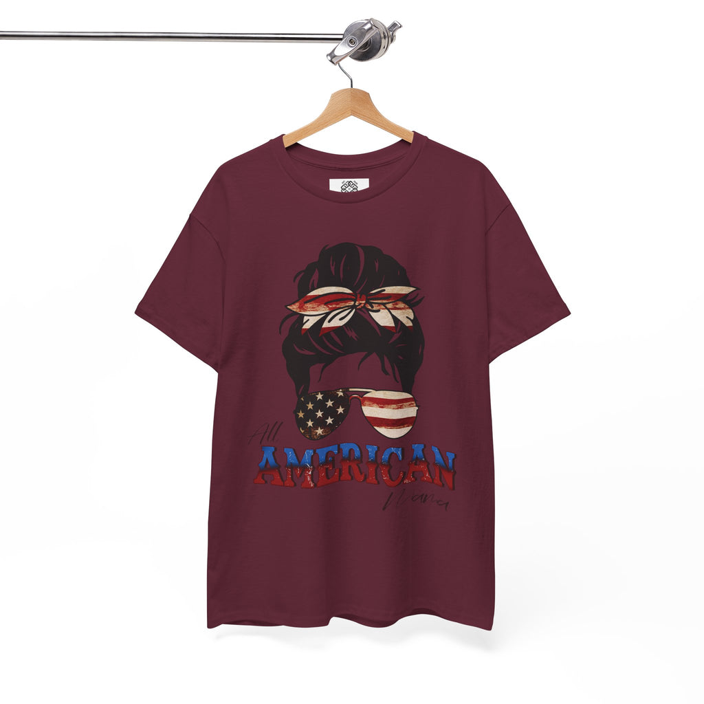 American Flag Messy Bun T-Shirt — "All American" Patriotic Tee