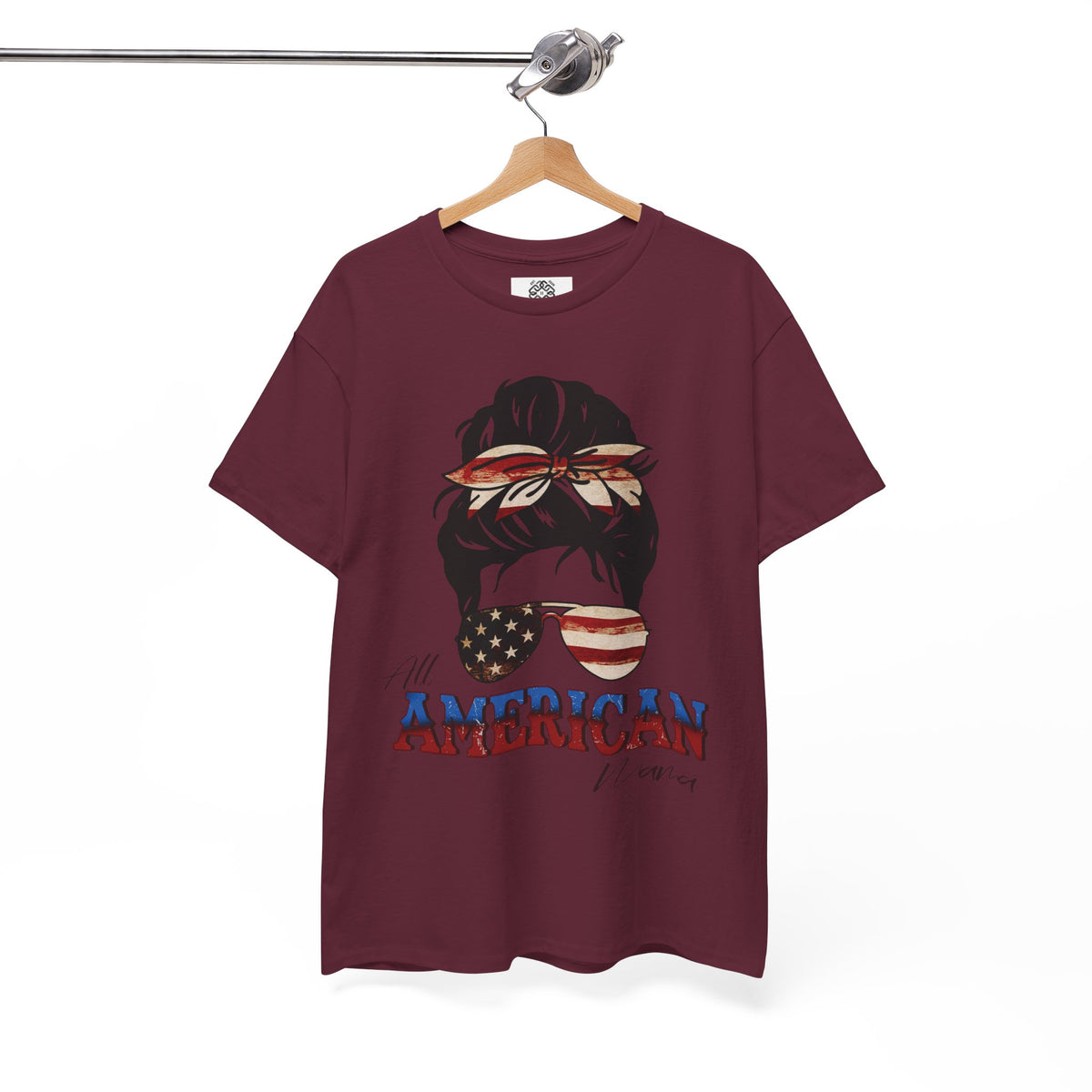 American Flag Messy Bun T-Shirt — "All American" Patriotic Tee