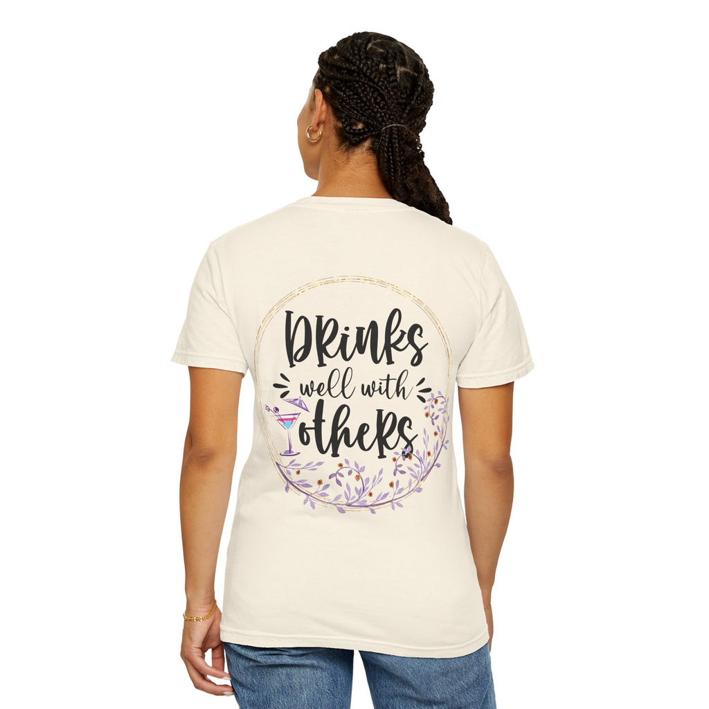 T-Shirt — "Drinks Well With Others" Floral Cocktail Graphic