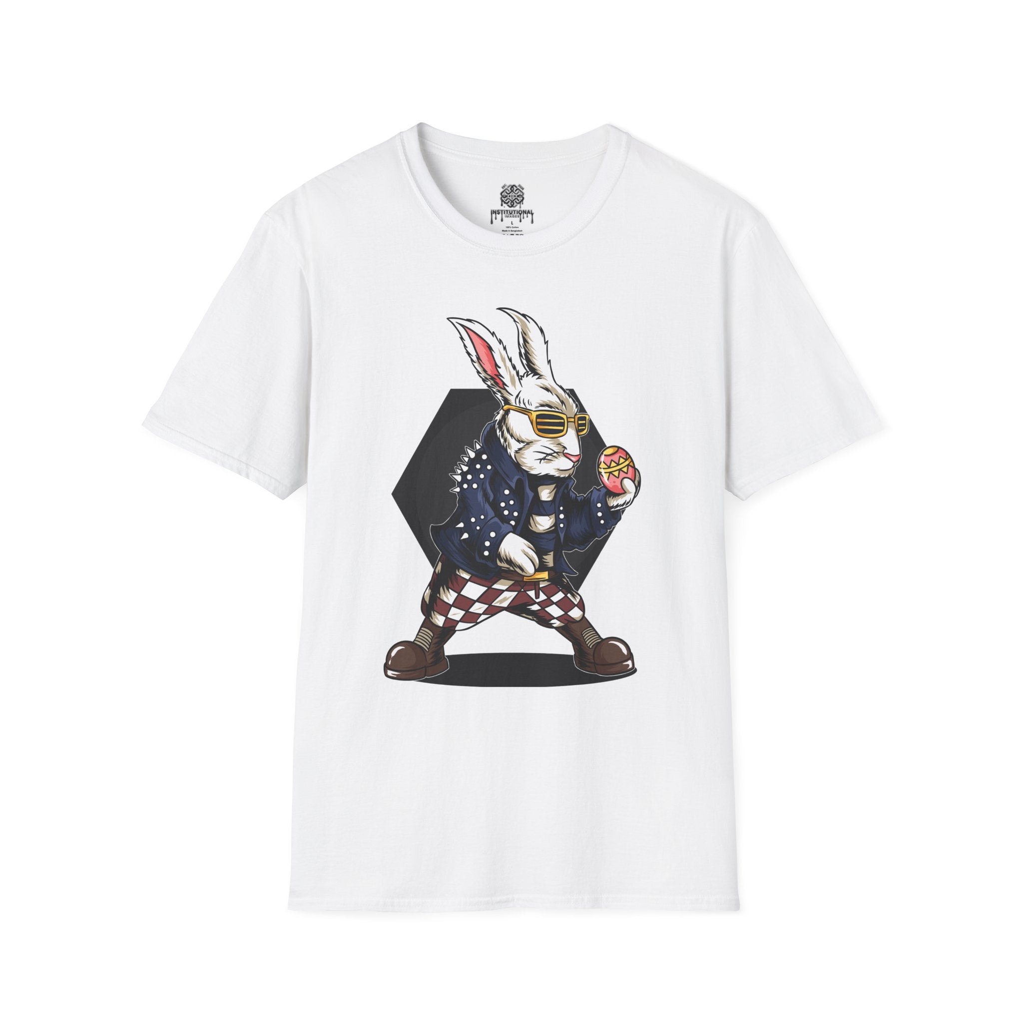 Easter Bunny Rocker T-Shirt — Cool Bunny Holding Decorated Egg
