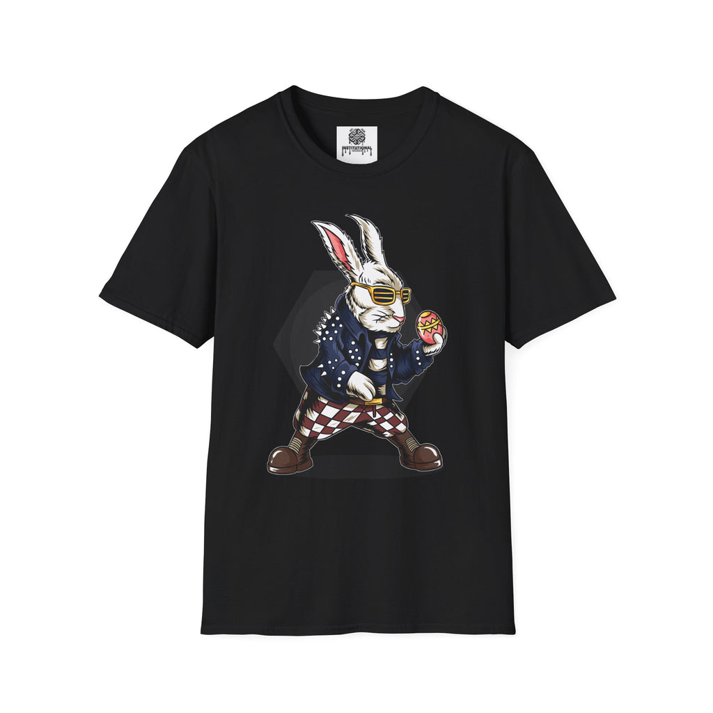 Easter Bunny Rocker T-Shirt — Cool Bunny Holding Decorated Egg